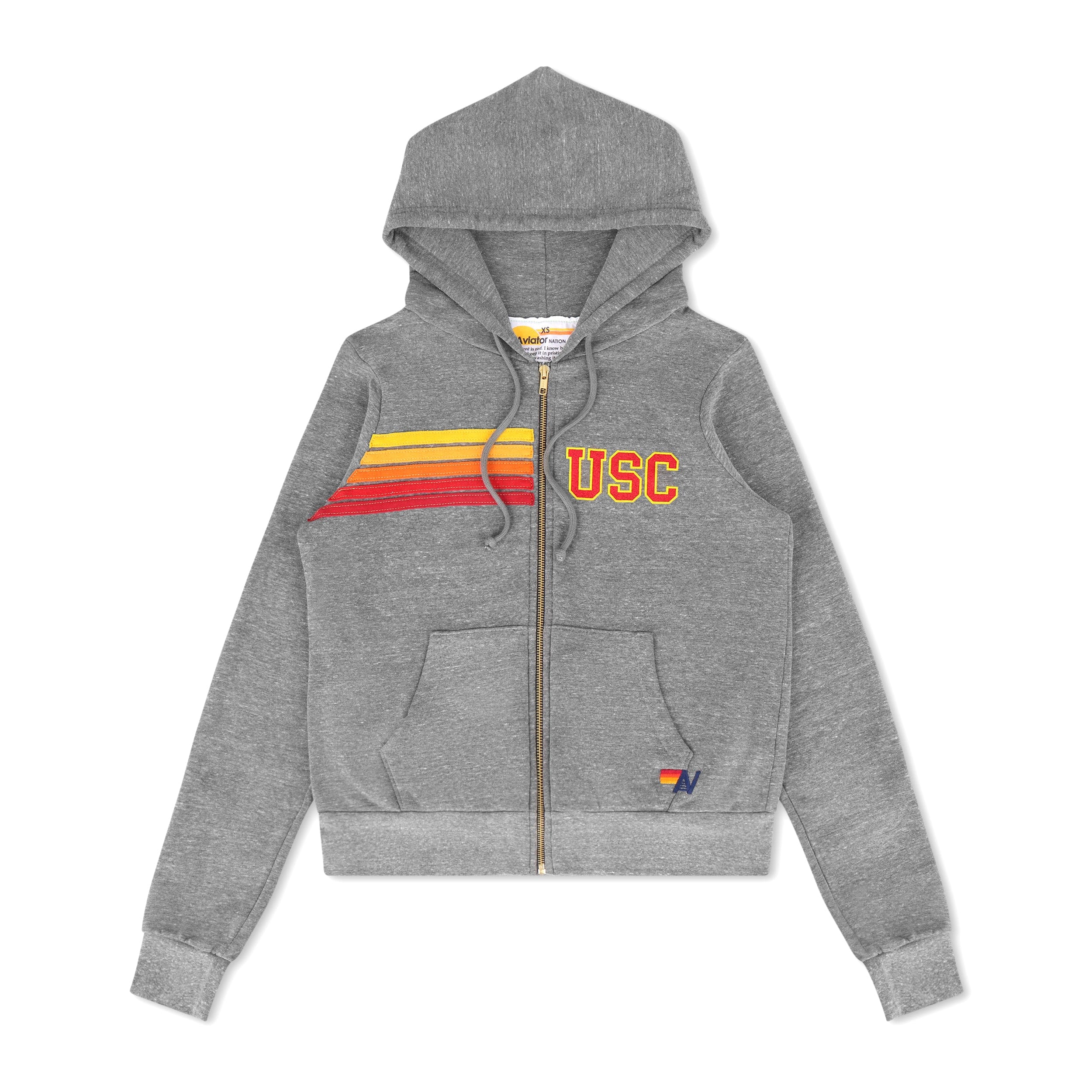 UNIVERSITY OF SOUTHERN CALIFORNIA 5 STRIPE ZIP HOODIE - HEATHER GREY