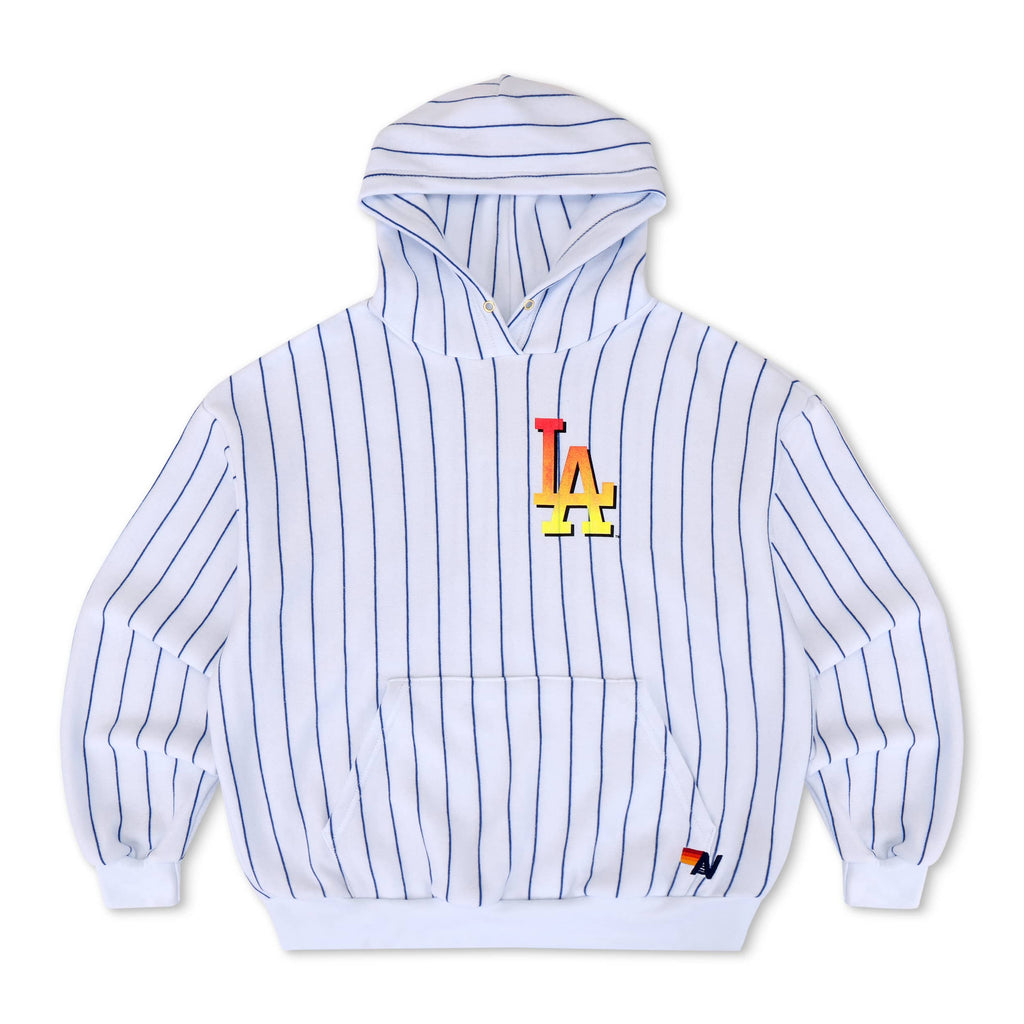 LOS ANGELES DODGERS PINSTRIPE 2026 RELAXED PULLOVER HOODIE - WHITE // BLUE