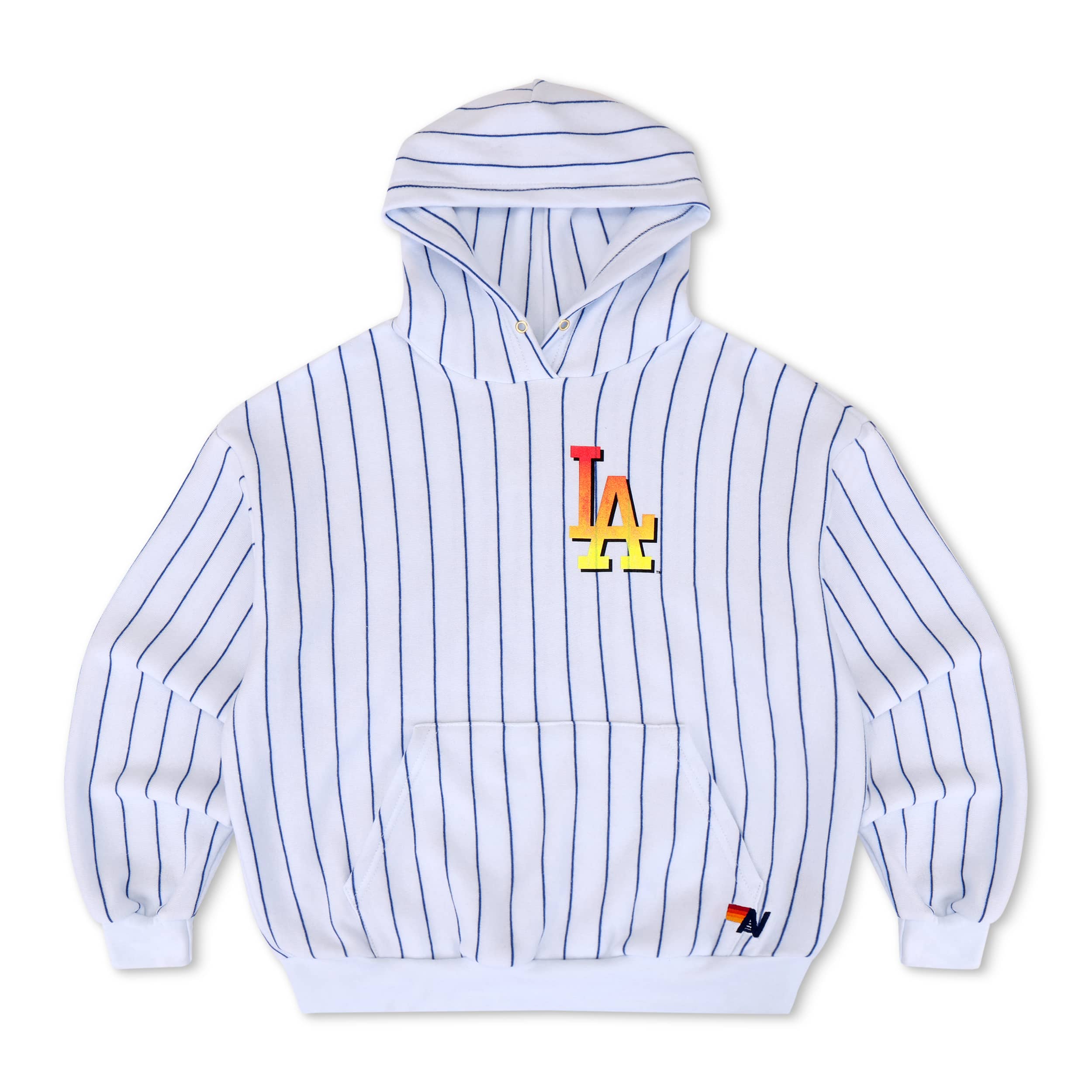 LOS ANGELES DODGERS PINSTRIPE 2026 RELAXED PULLOVER HOODIE - WHITE // BLUE