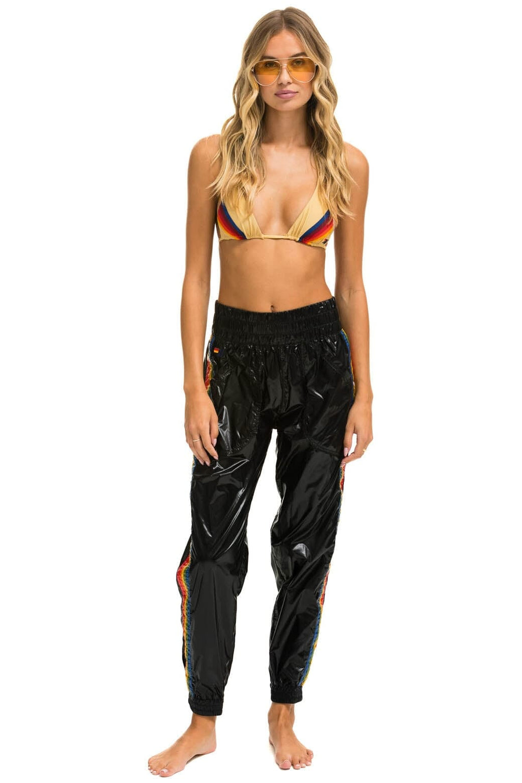 5 STRIPE HI RISE WIND PANT - BLACK