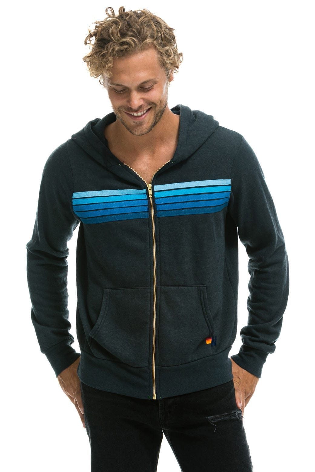 5 STRIPE HOODIE - CHARCOAL // BLUE