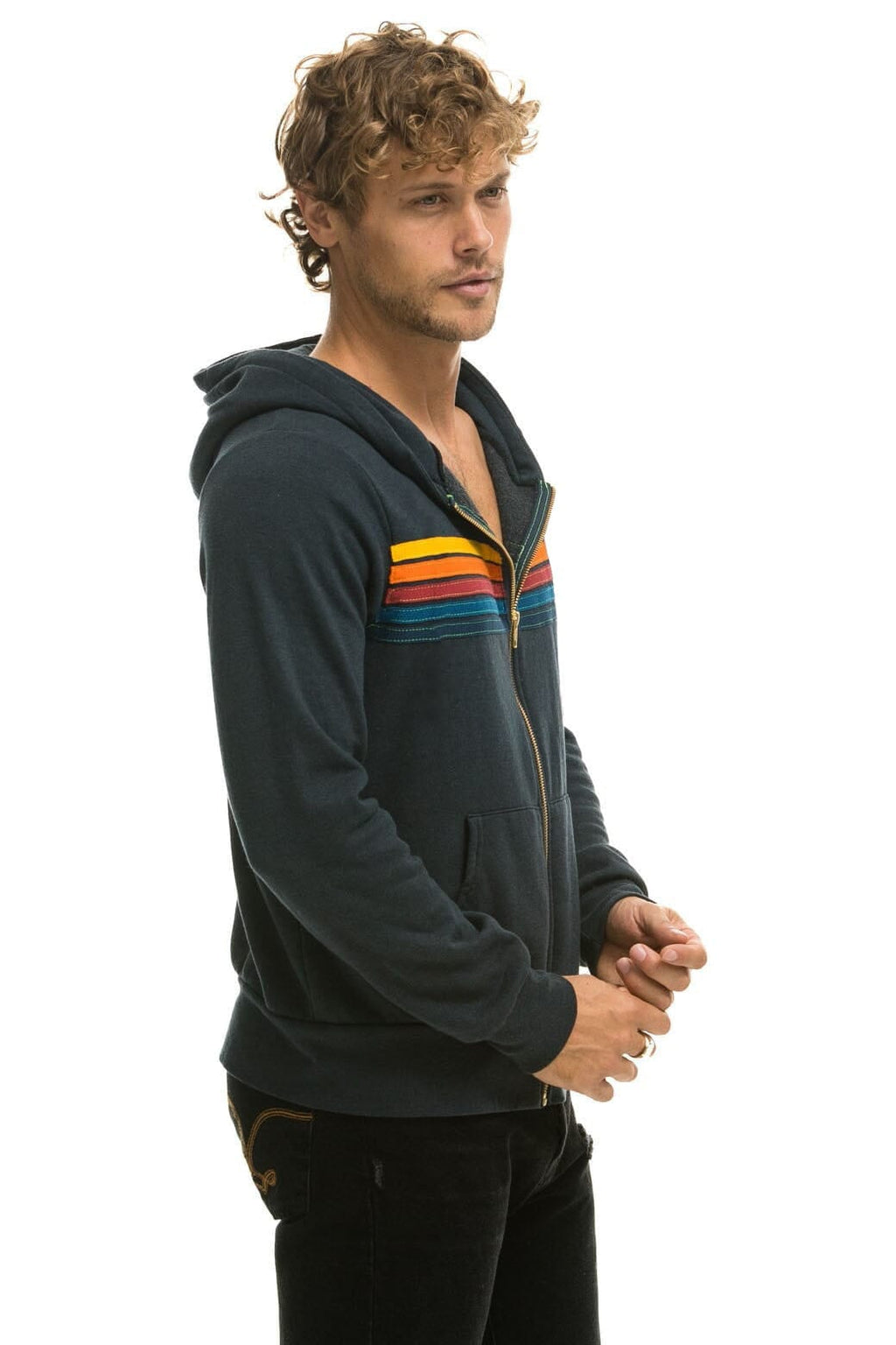 5 STRIPE HOODIE - CHARCOAL