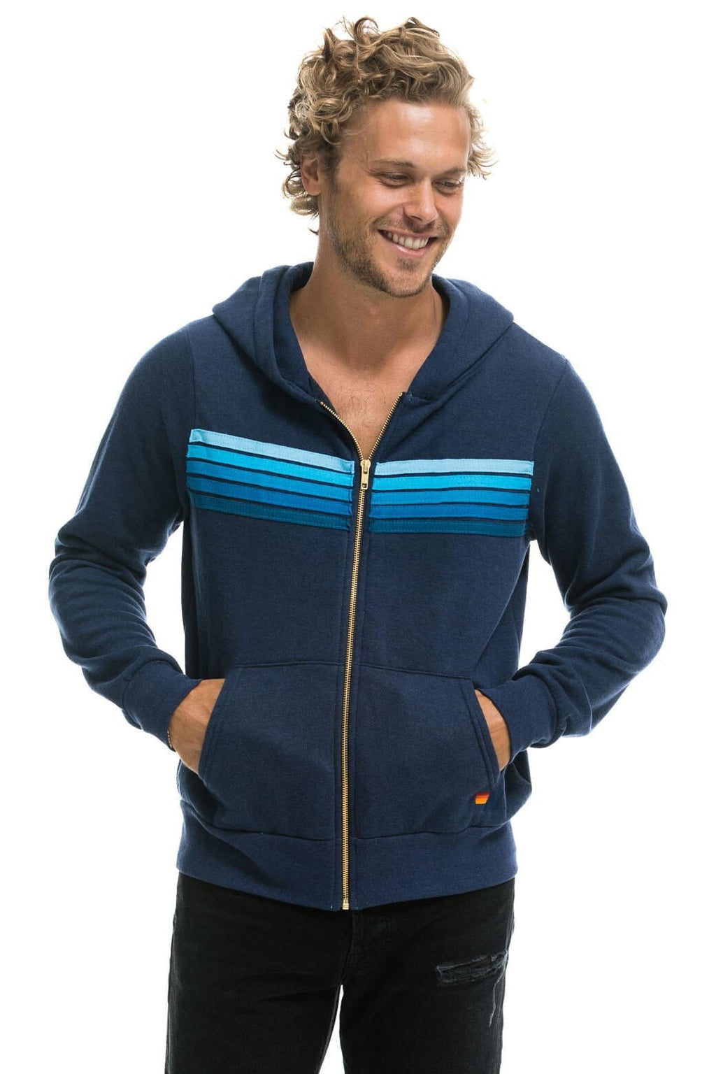 5 STRIPE HOODIE -  NAVY // BLUE