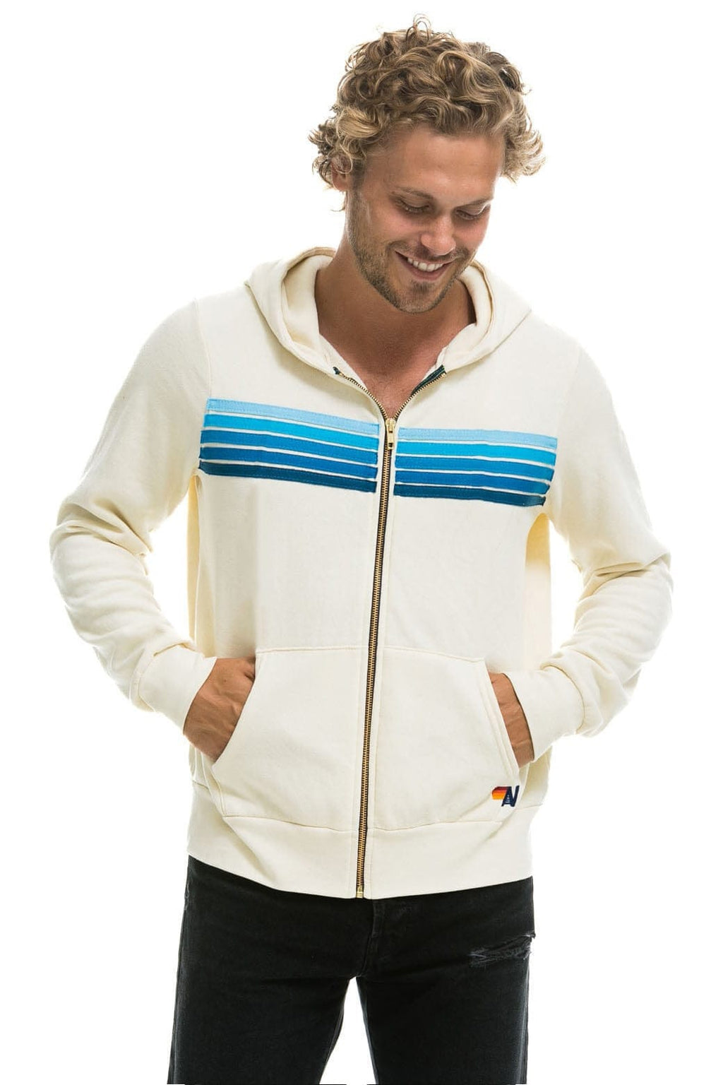 5 STRIPE HOODIE - VINTAGE WHITE // BLUE
