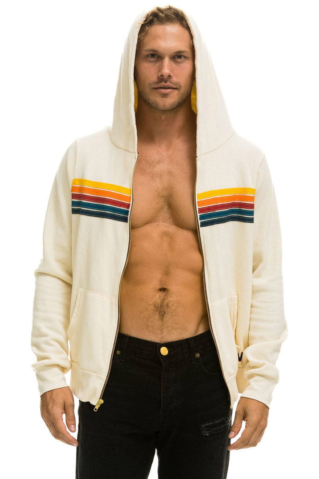 5 STRIPE HOODIE - VINTAGE WHITE