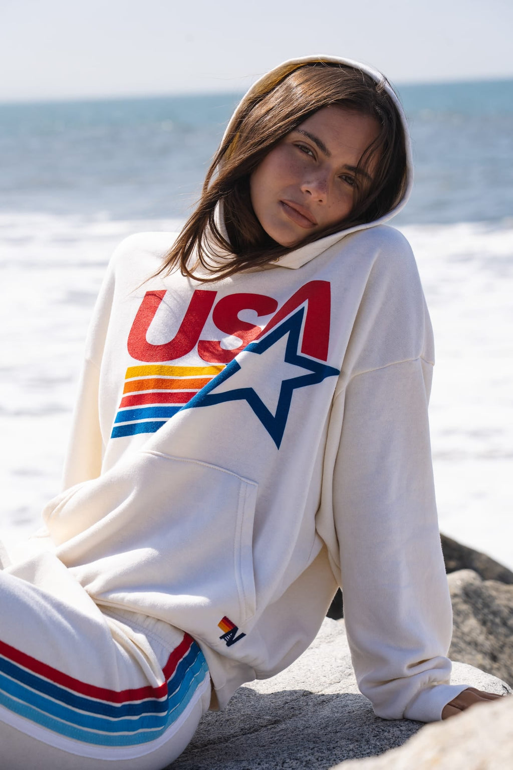 USA STAR RELAXED PULLOVER HOODIE - VINTAGE WHITE