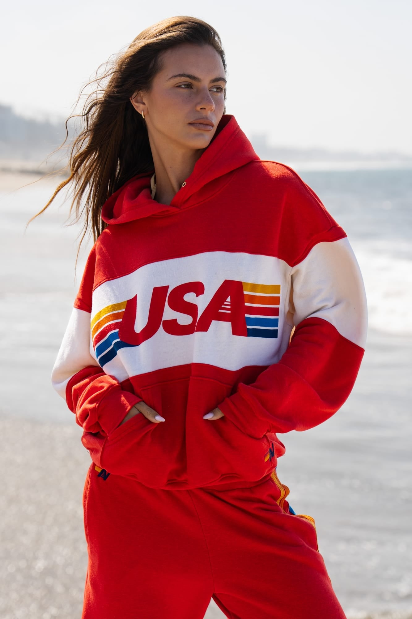 USA RELAXED PULLOVER HOODIE - RED // VINTAGE WHITE