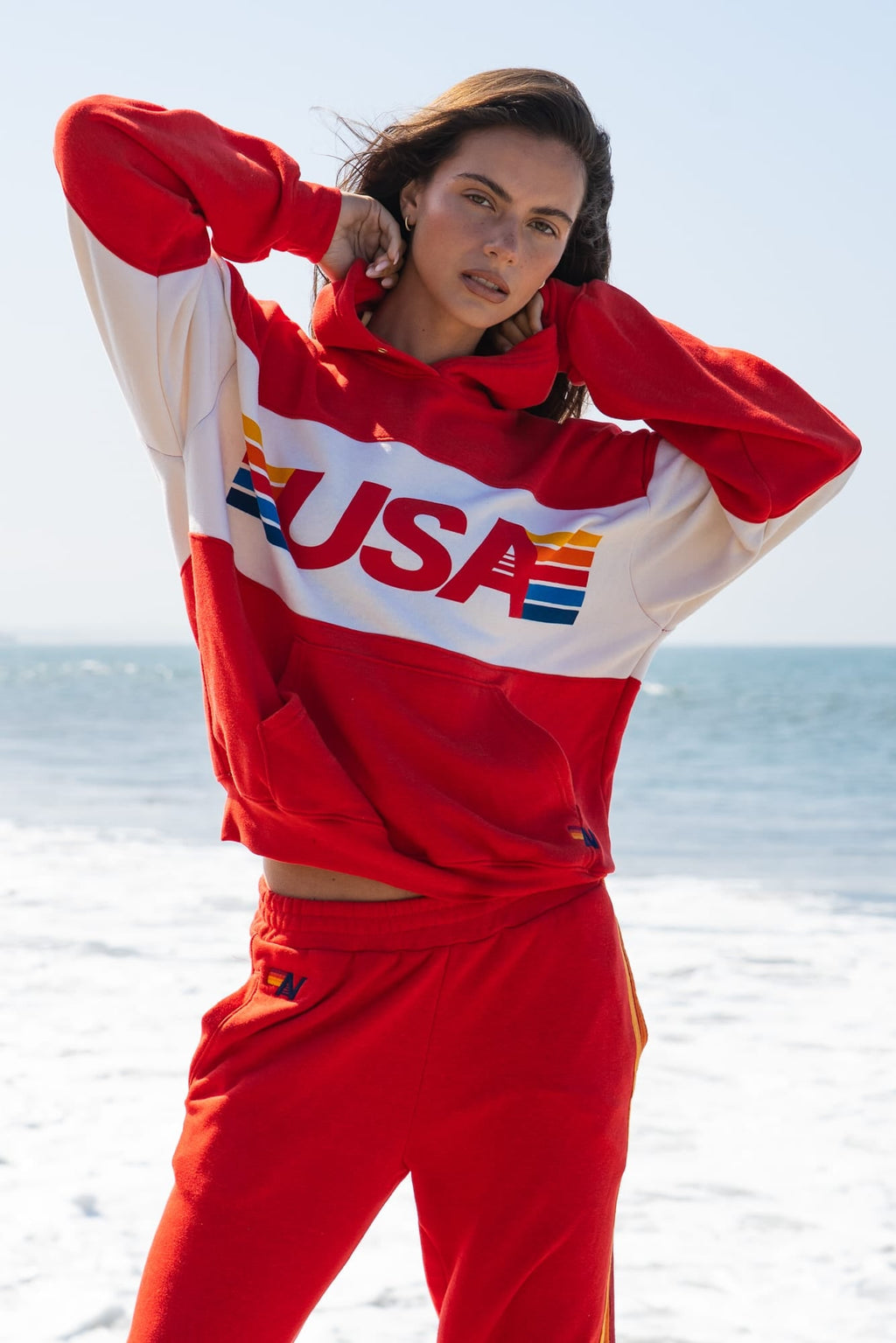 USA RELAXED PULLOVER HOODIE - RED // VINTAGE WHITE