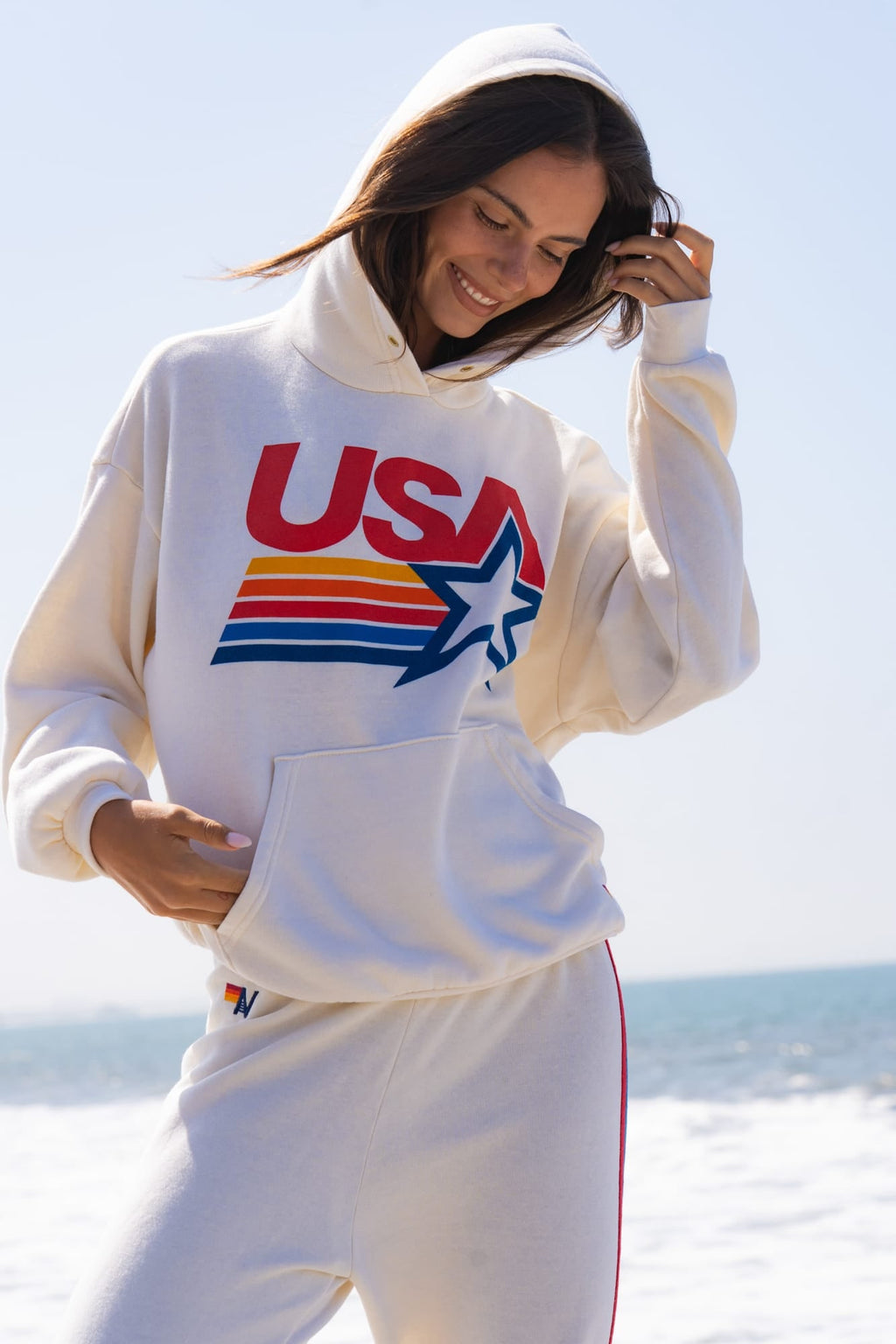 USA STAR RELAXED PULLOVER HOODIE - VINTAGE WHITE