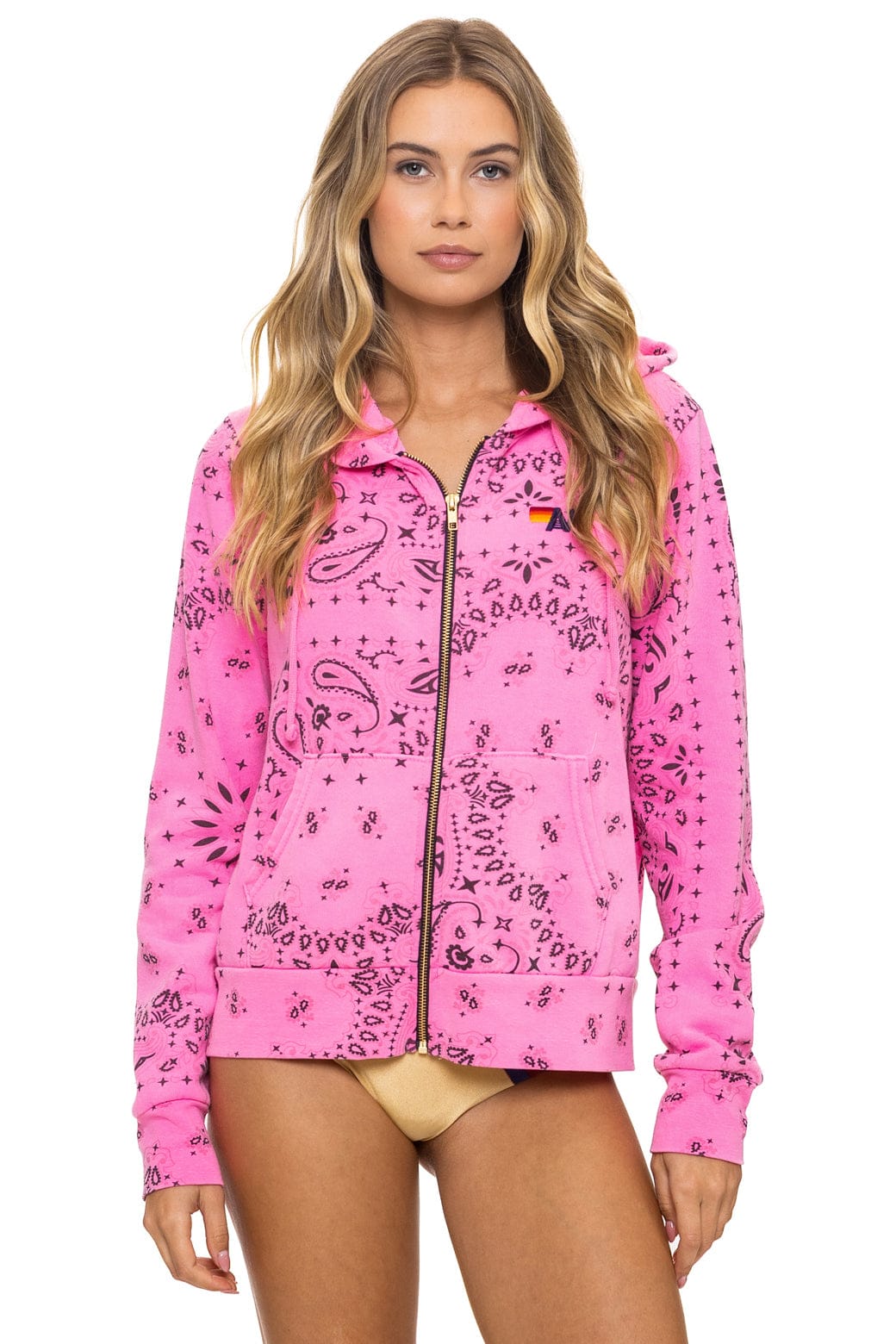 BANDANA ZIP HOODIE - NEON PINK