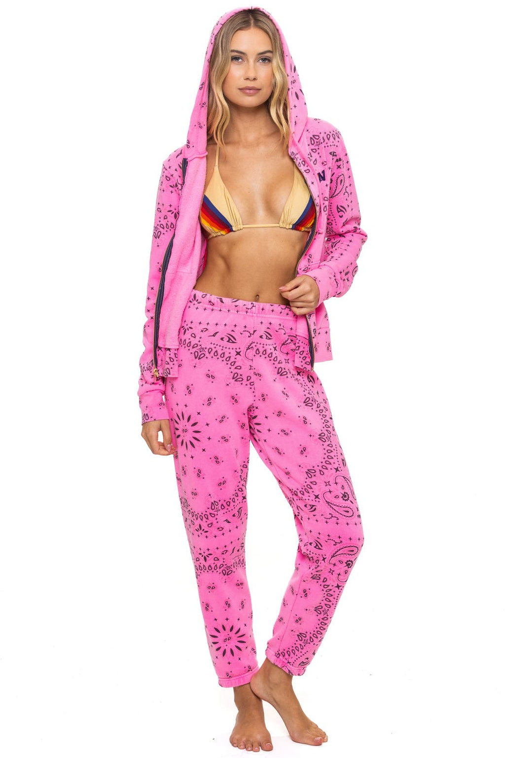 BANDANA ZIP HOODIE - NEON PINK