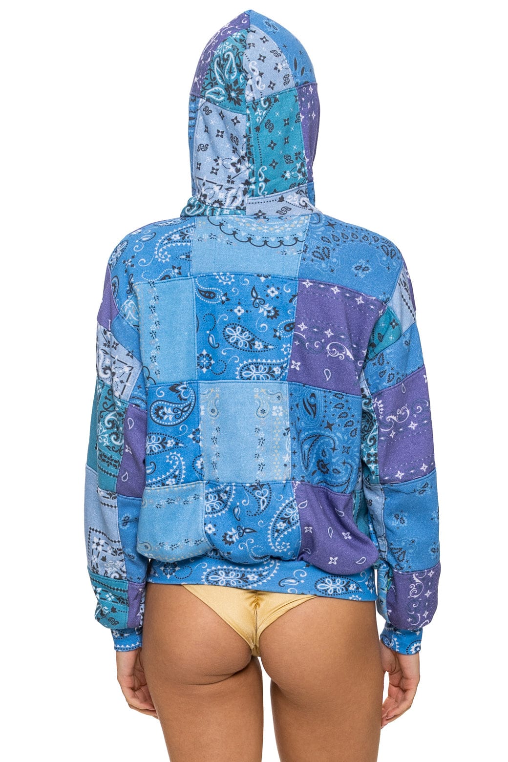 BANDANA QUILTED RELAXED ZIP HOODIE - BLUE