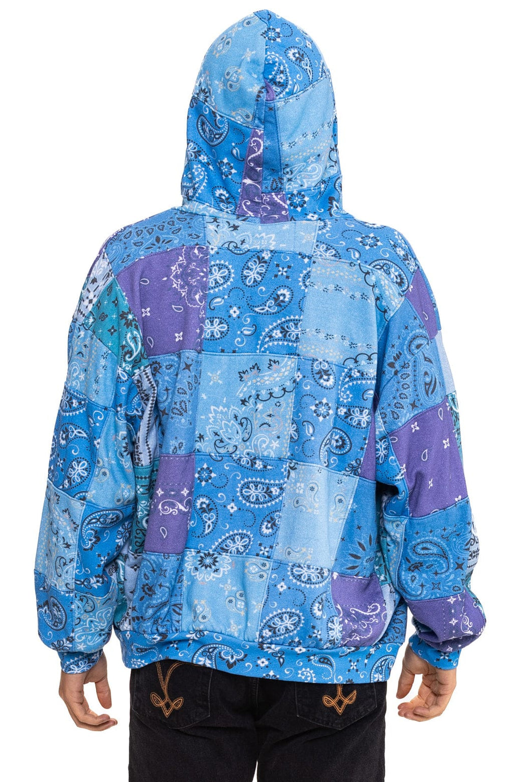 BANDANA QUILTED RELAXED ZIP HOODIE - BLUE