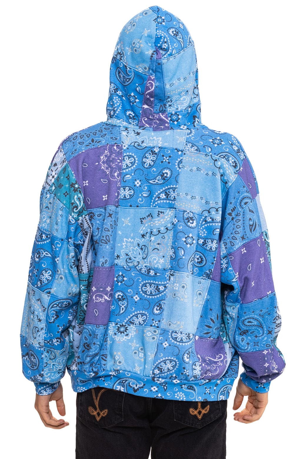 BANDANA QUILTED RELAXED ZIP HOODIE - BLUE