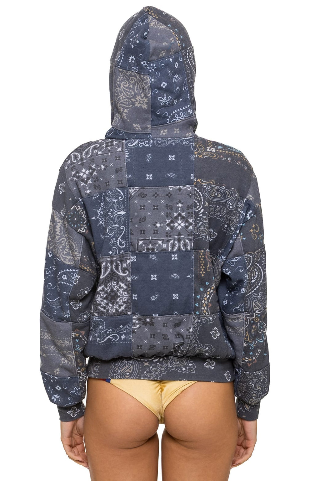 BANDANA QUILTED RELAXED ZIP HOODIE - CHARCOAL