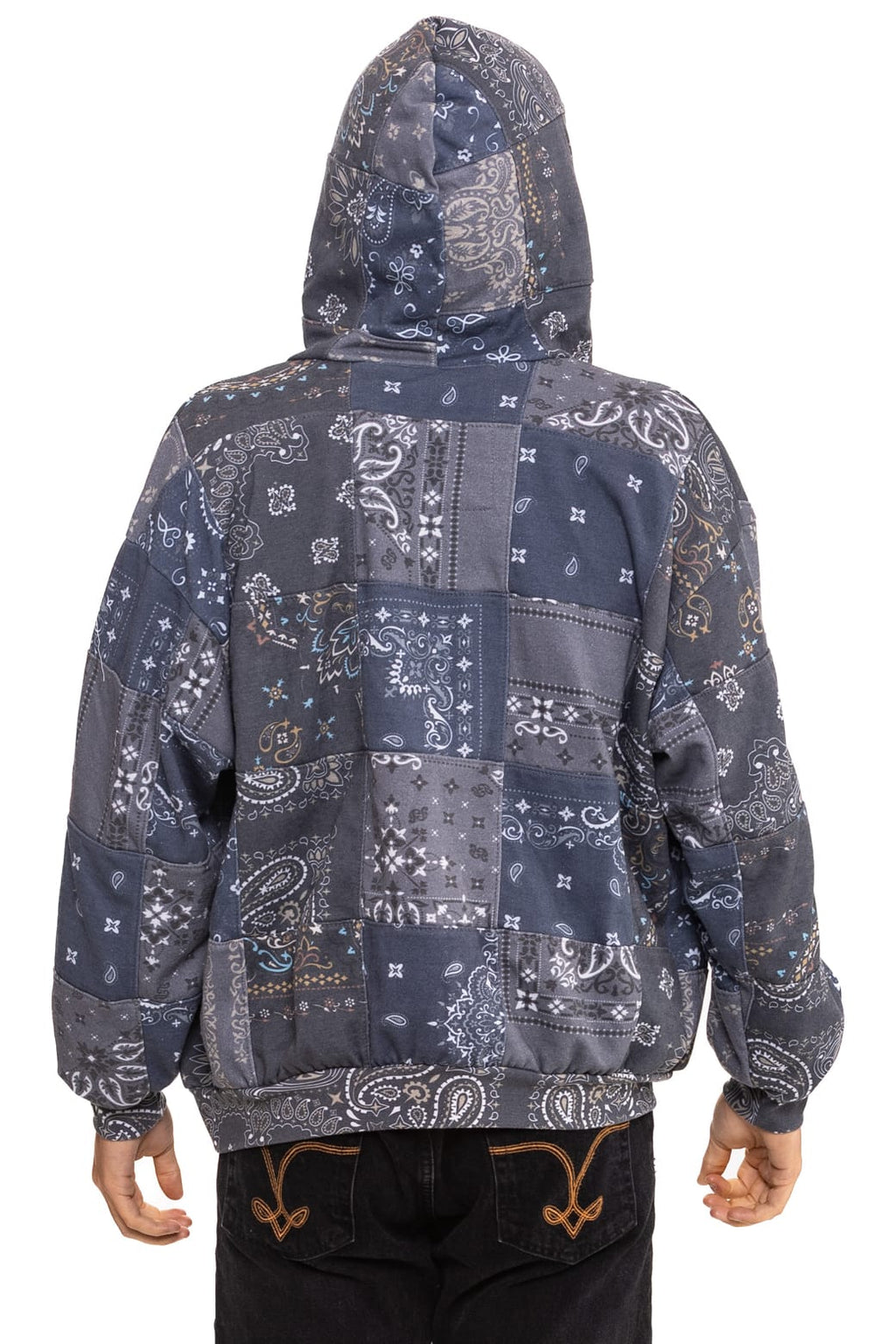 BANDANA QUILTED RELAXED ZIP HOODIE - CHARCOAL