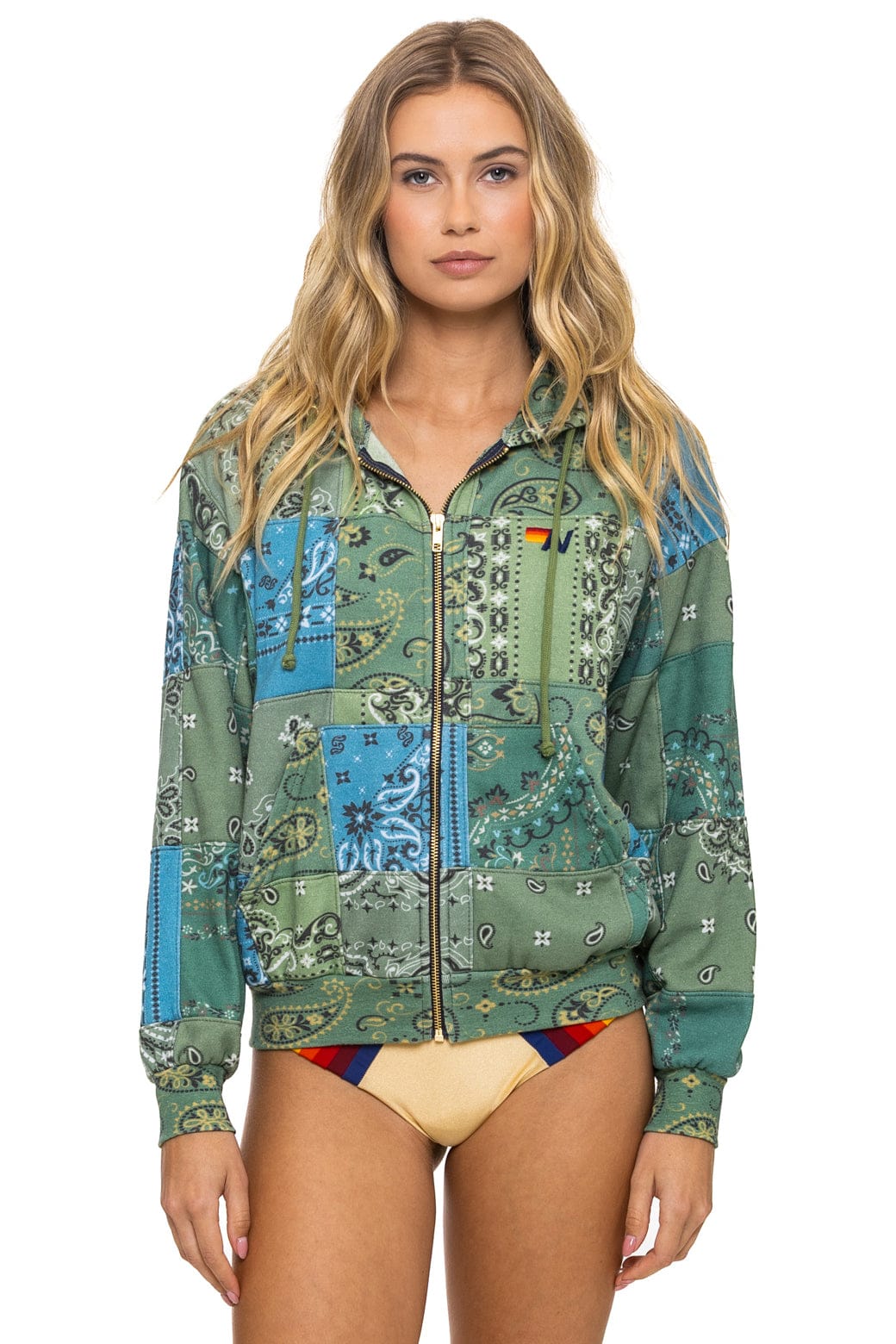 BANDANA QUILTED RELAXED ZIP HOODIE - GREEN