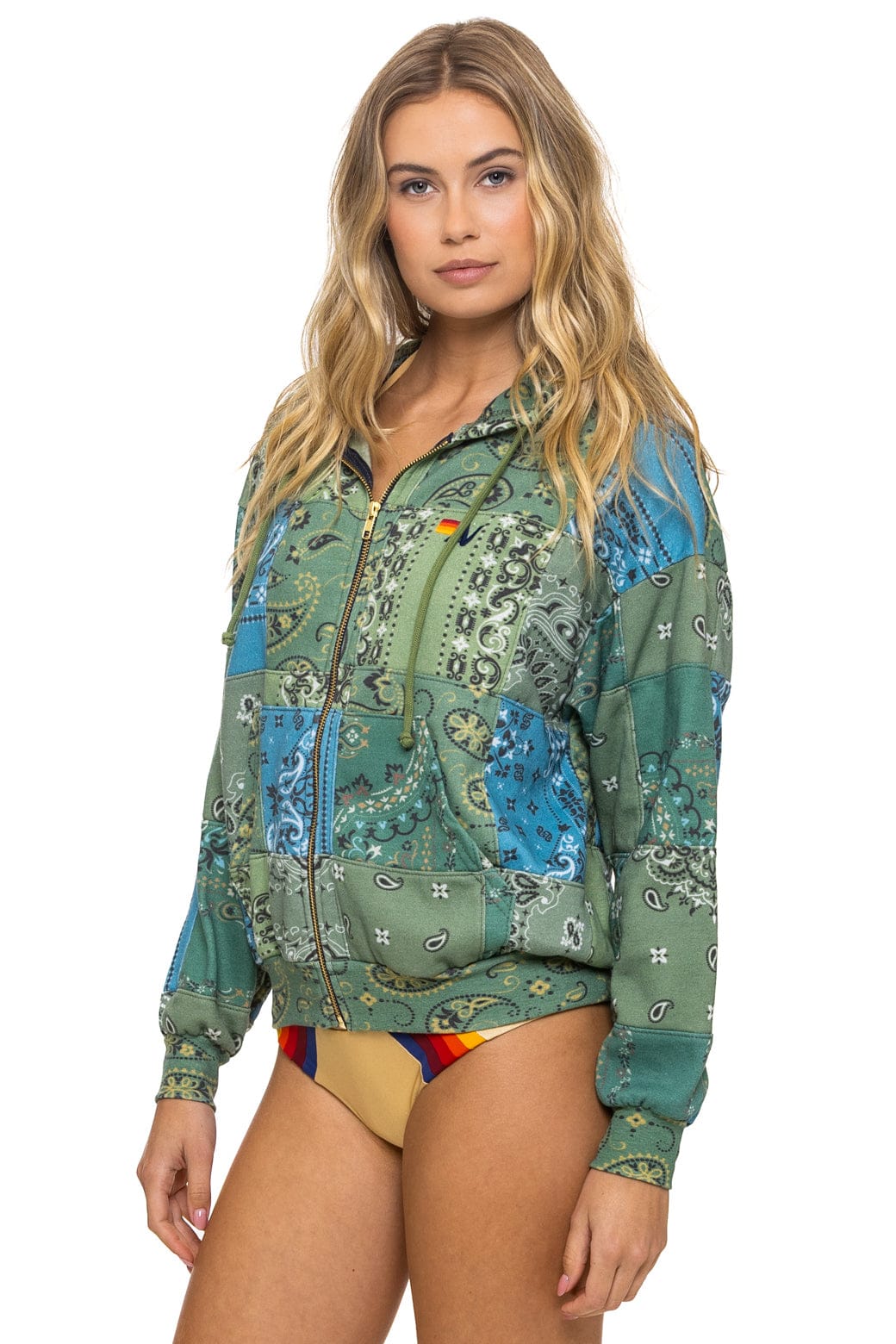 BANDANA QUILTED RELAXED ZIP HOODIE - GREEN