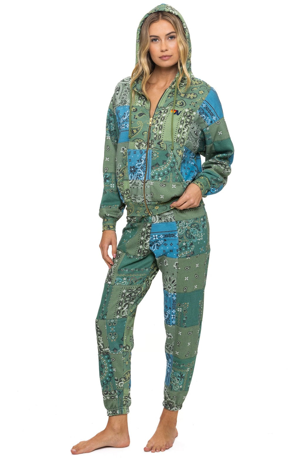 BANDANA QUILTED RELAXED ZIP HOODIE - GREEN