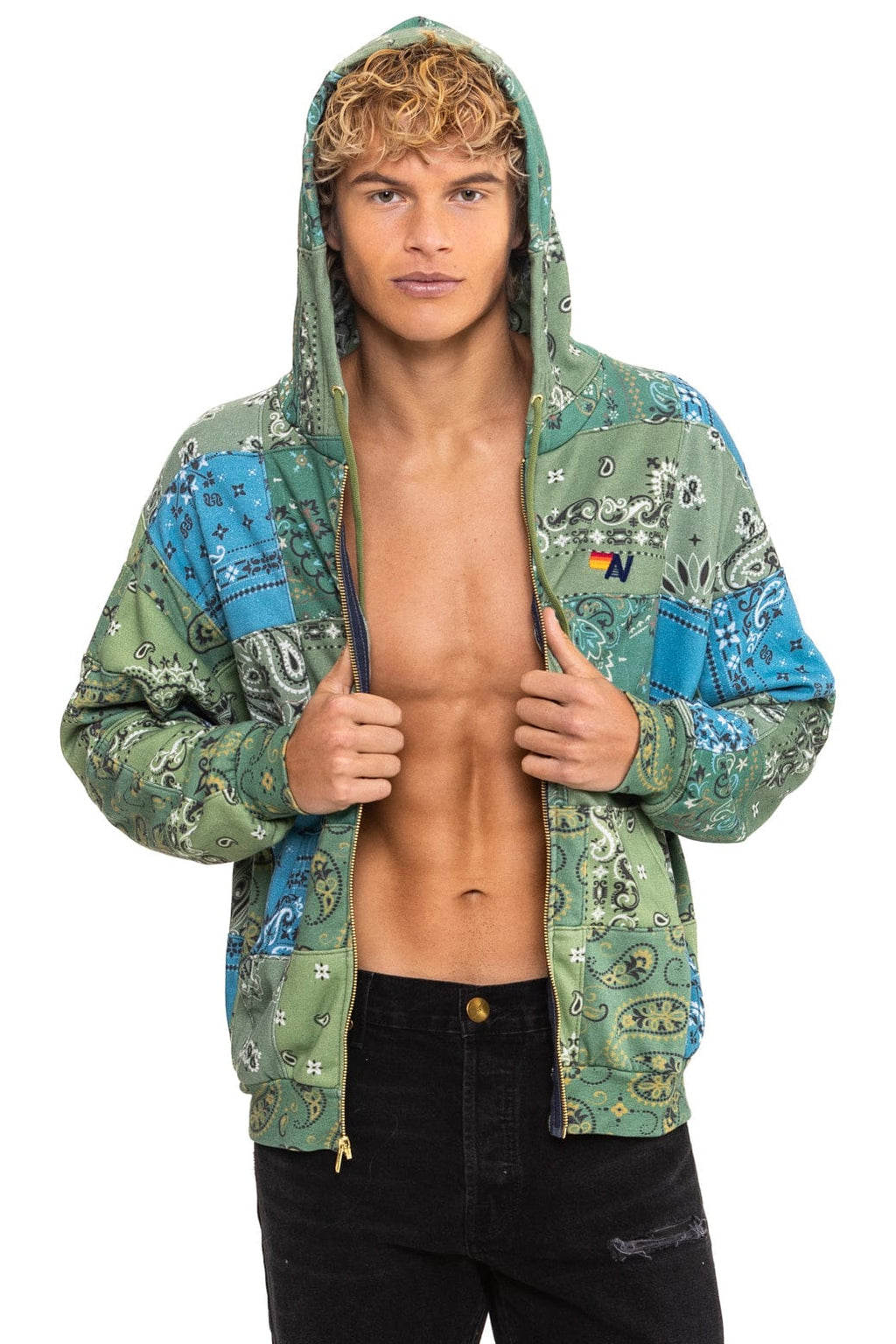 BANDANA QUILTED RELAXED ZIP HOODIE - GREEN
