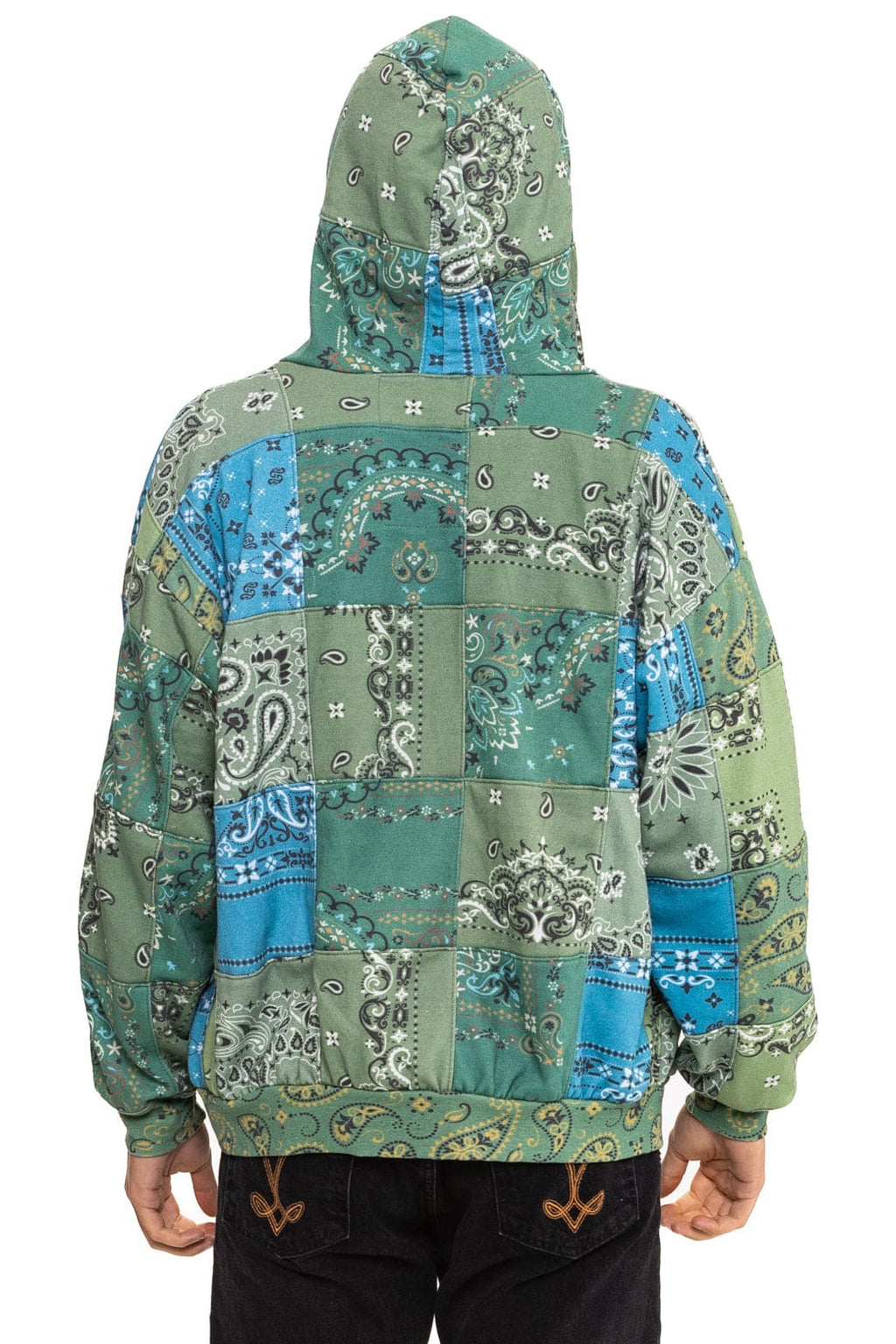 BANDANA QUILTED RELAXED ZIP HOODIE - GREEN