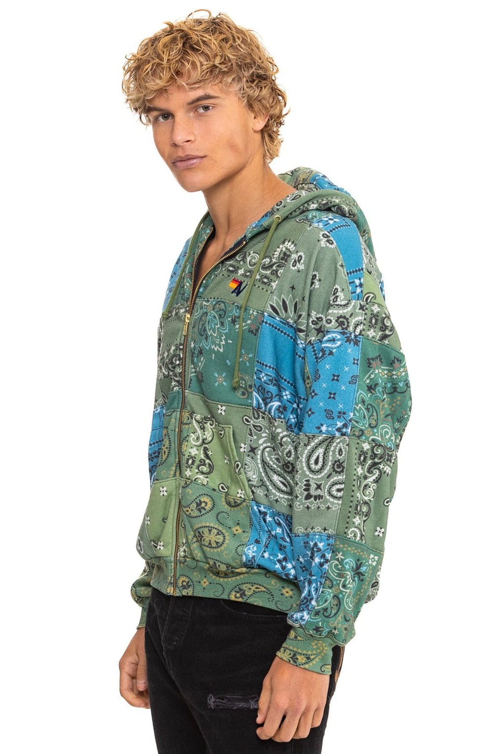 BANDANA QUILTED RELAXED ZIP HOODIE - GREEN