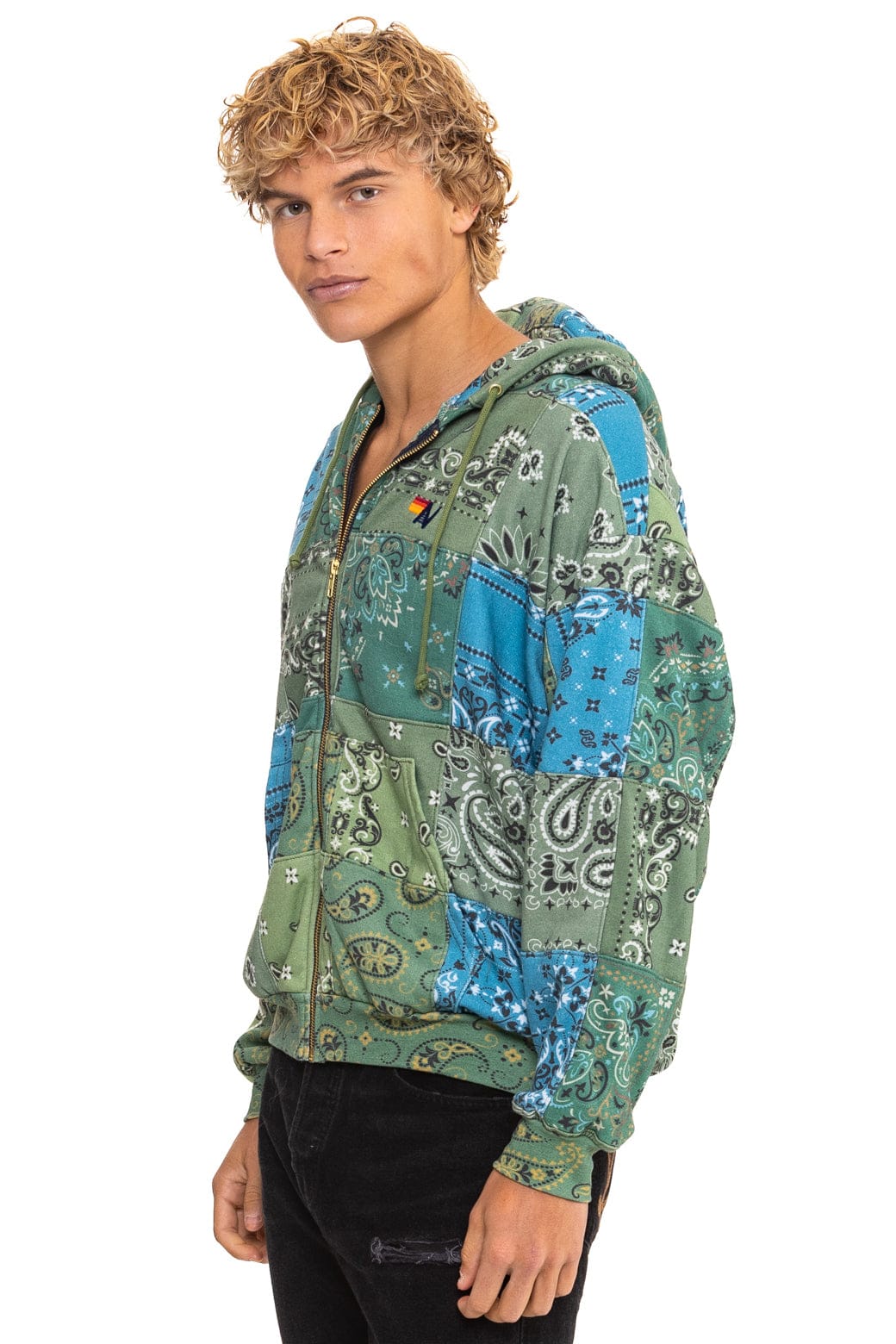 BANDANA QUILTED RELAXED ZIP HOODIE - GREEN