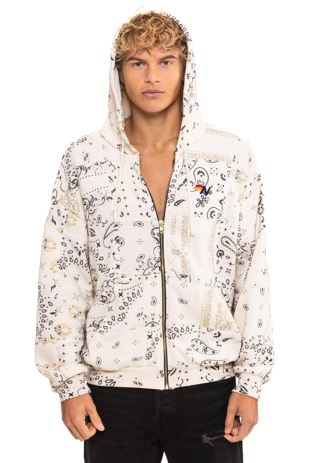 BANDANA QUILTED RELAXED ZIP HOODIE - VINTAGE WHITE