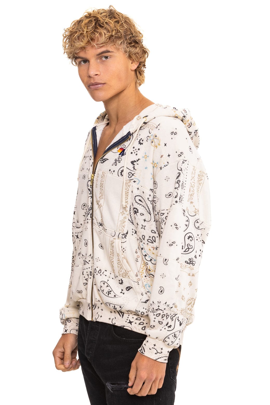 BANDANA QUILTED RELAXED ZIP HOODIE - VINTAGE WHITE