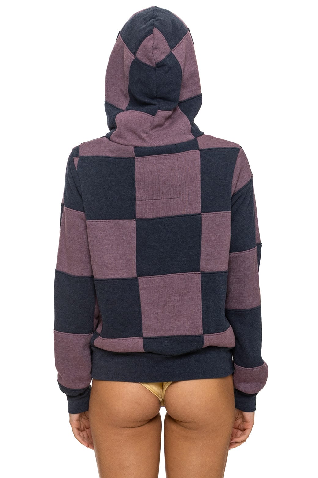 CHECK QUILT ZIP HOODIE - CHARCOAL // MOCHA