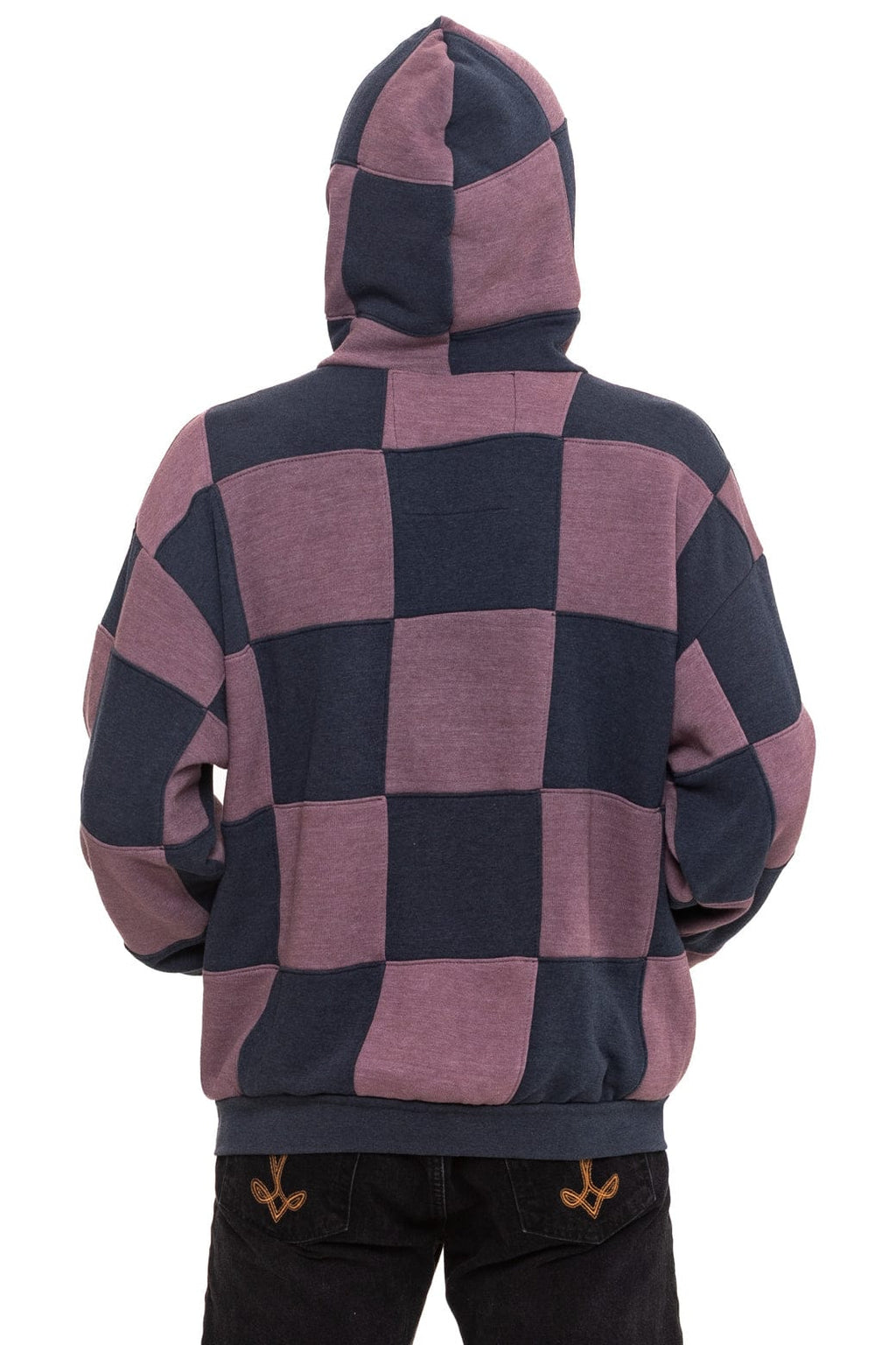 CHECK QUILT RELAXED PULLOVER HOODIE - CHARCOAL // MOCHA