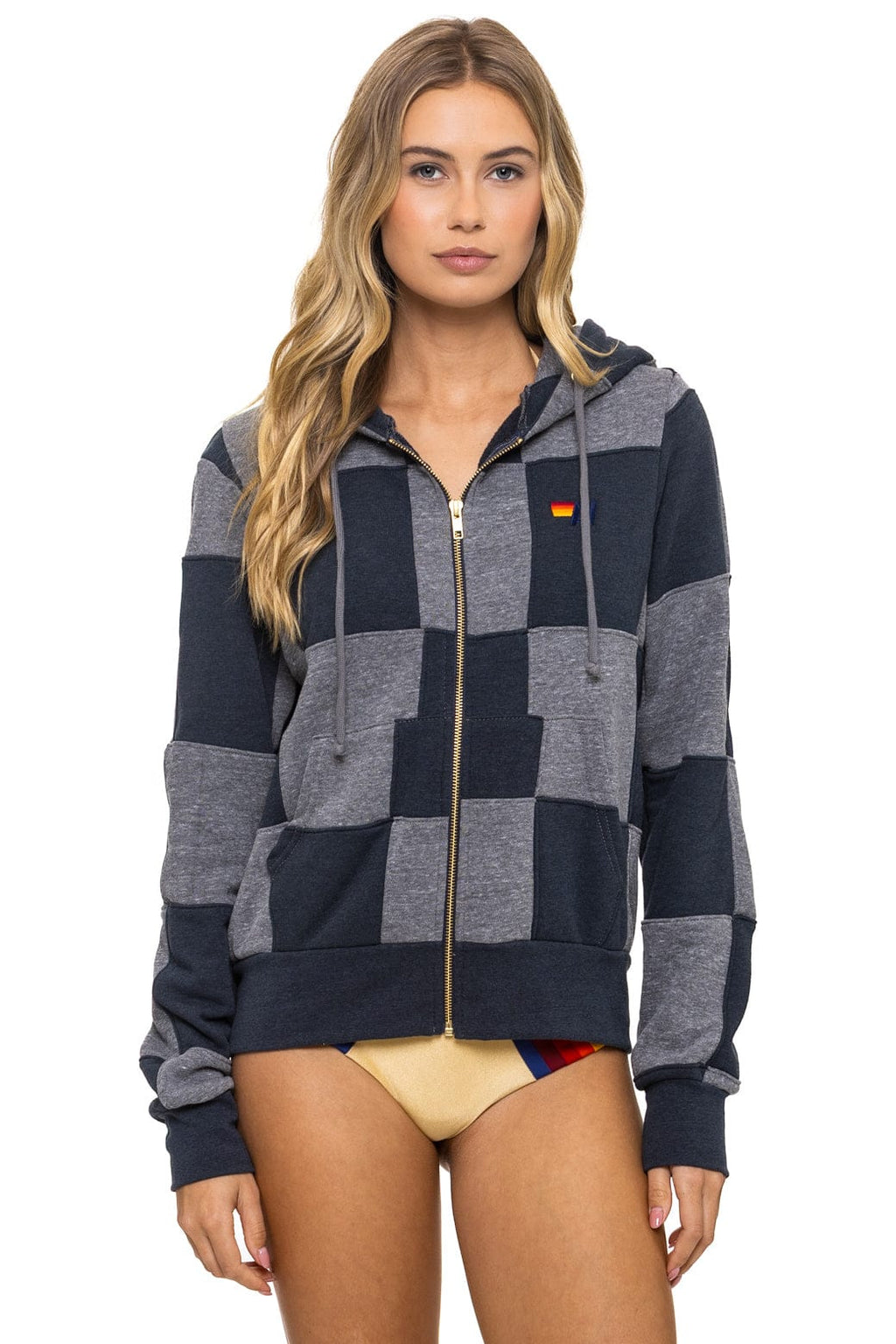 CHECK QUILT ZIP HOODIE - HEATHER // CHARCOAL