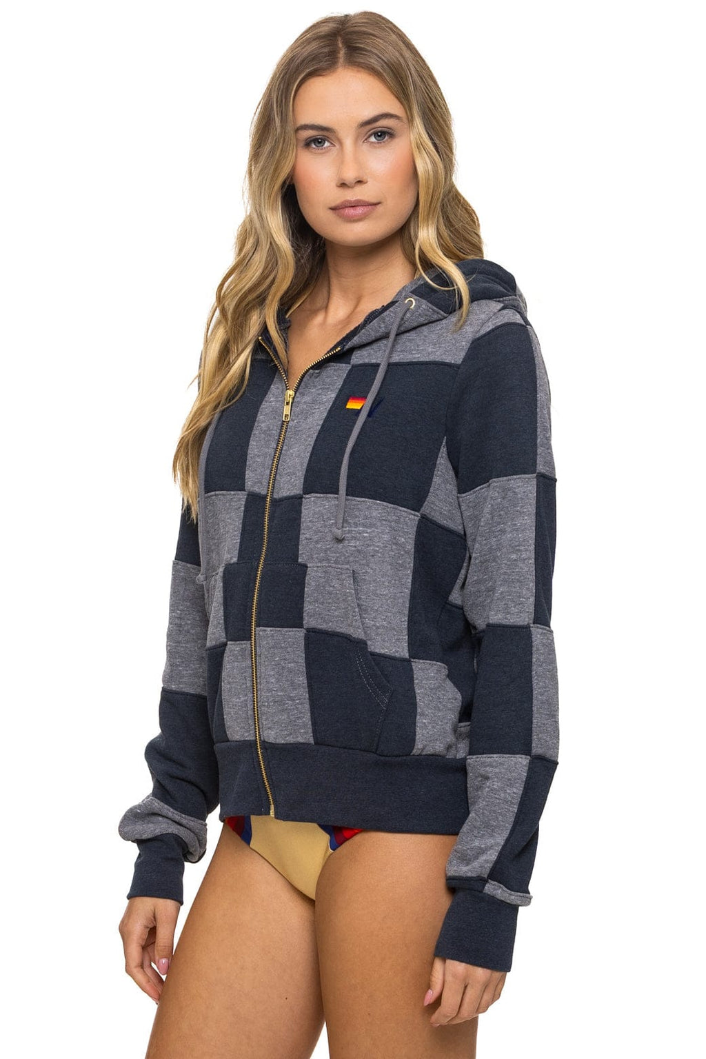 CHECK QUILT ZIP HOODIE - HEATHER // CHARCOAL