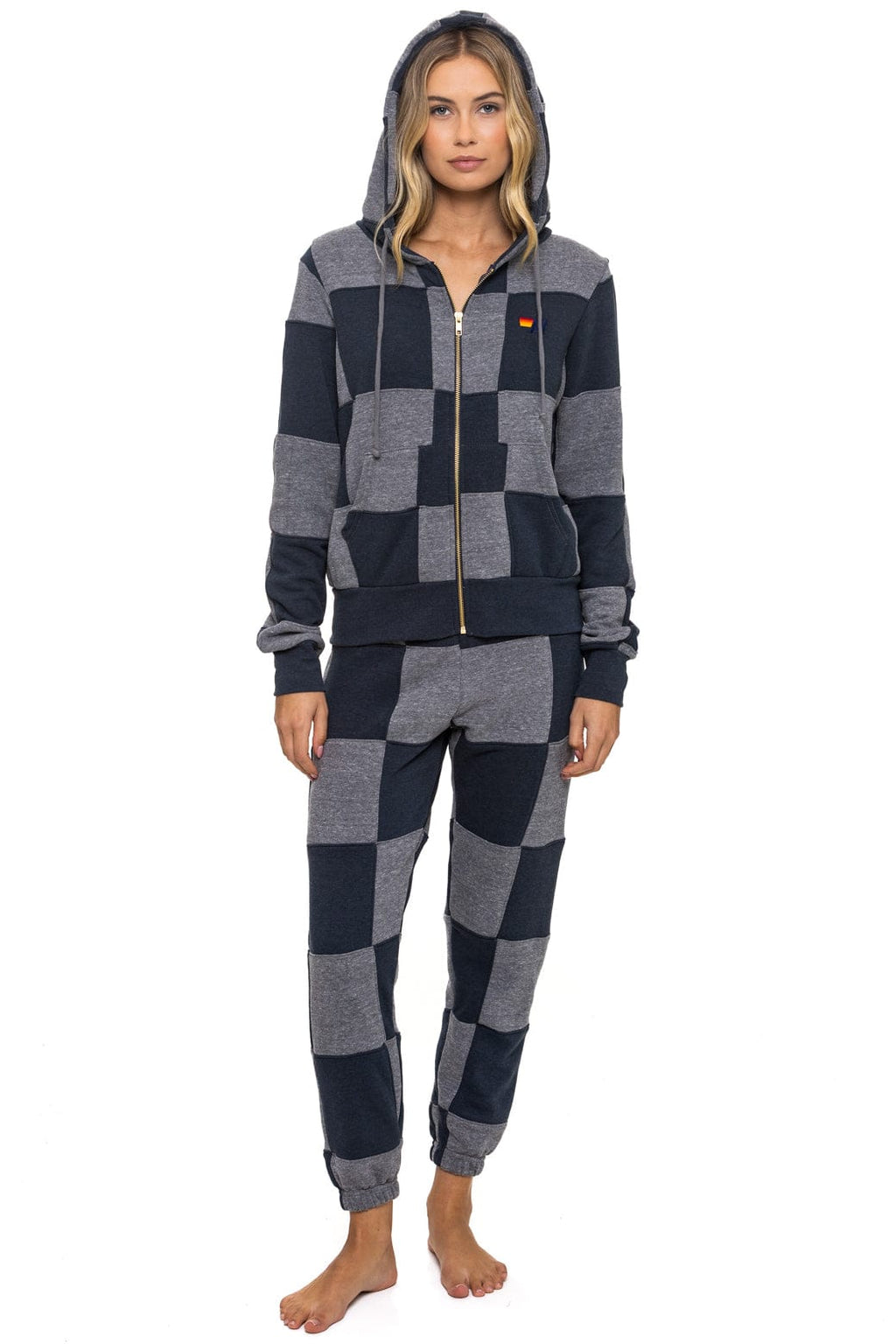 CHECK QUILT ZIP HOODIE - HEATHER // CHARCOAL
