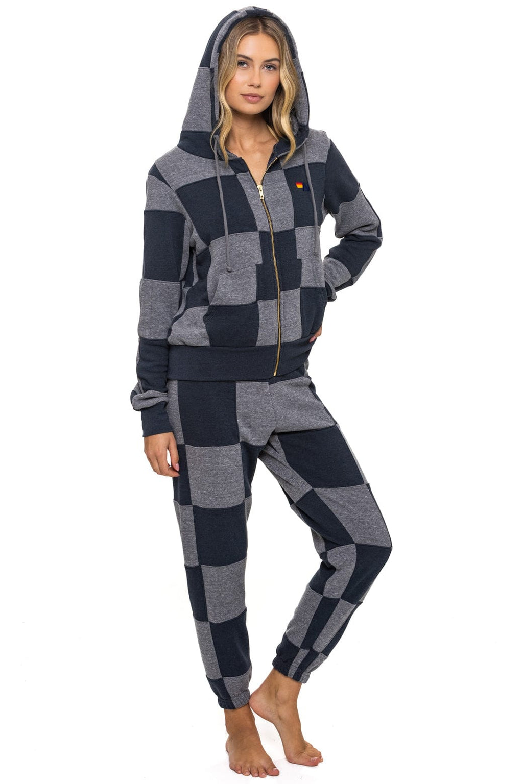 CHECK QUILT ZIP HOODIE - HEATHER // CHARCOAL