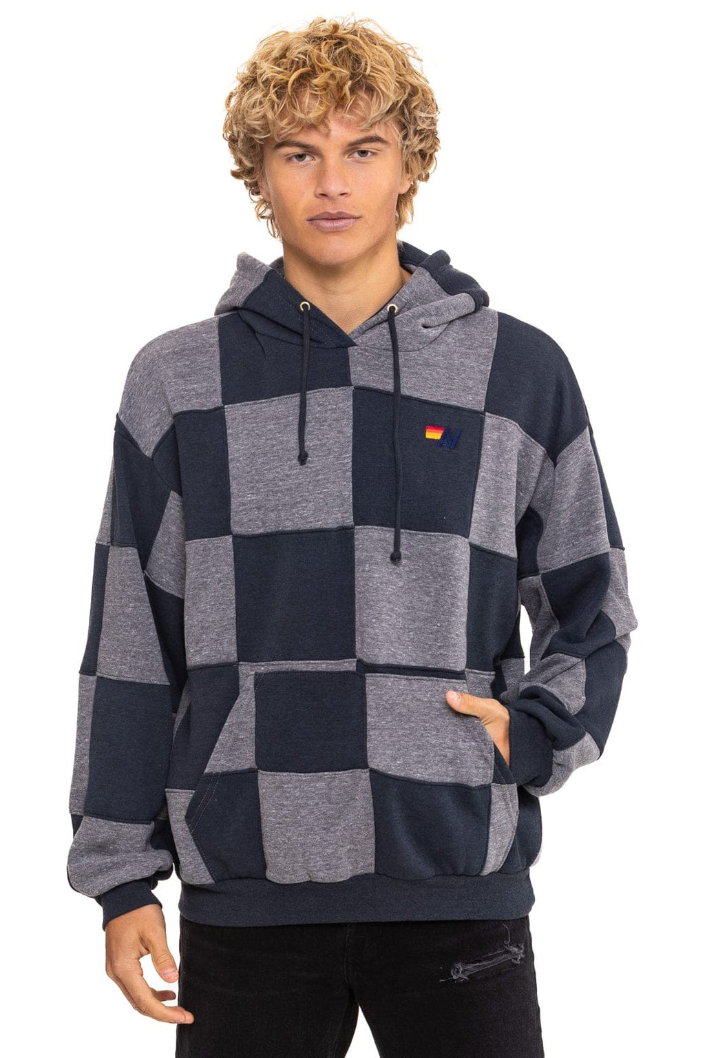 CHECK QUILT RELAXED PULLOVER HOODIE - HEATHER // CHARCOAL
