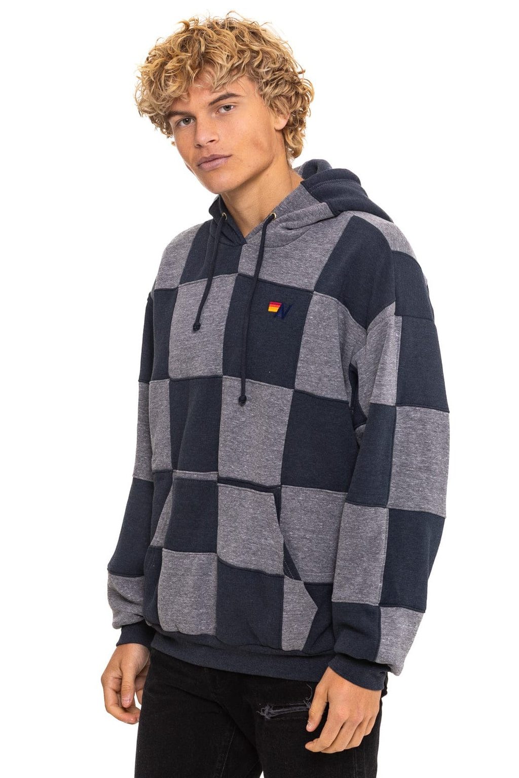 CHECK QUILT RELAXED PULLOVER HOODIE - HEATHER // CHARCOAL