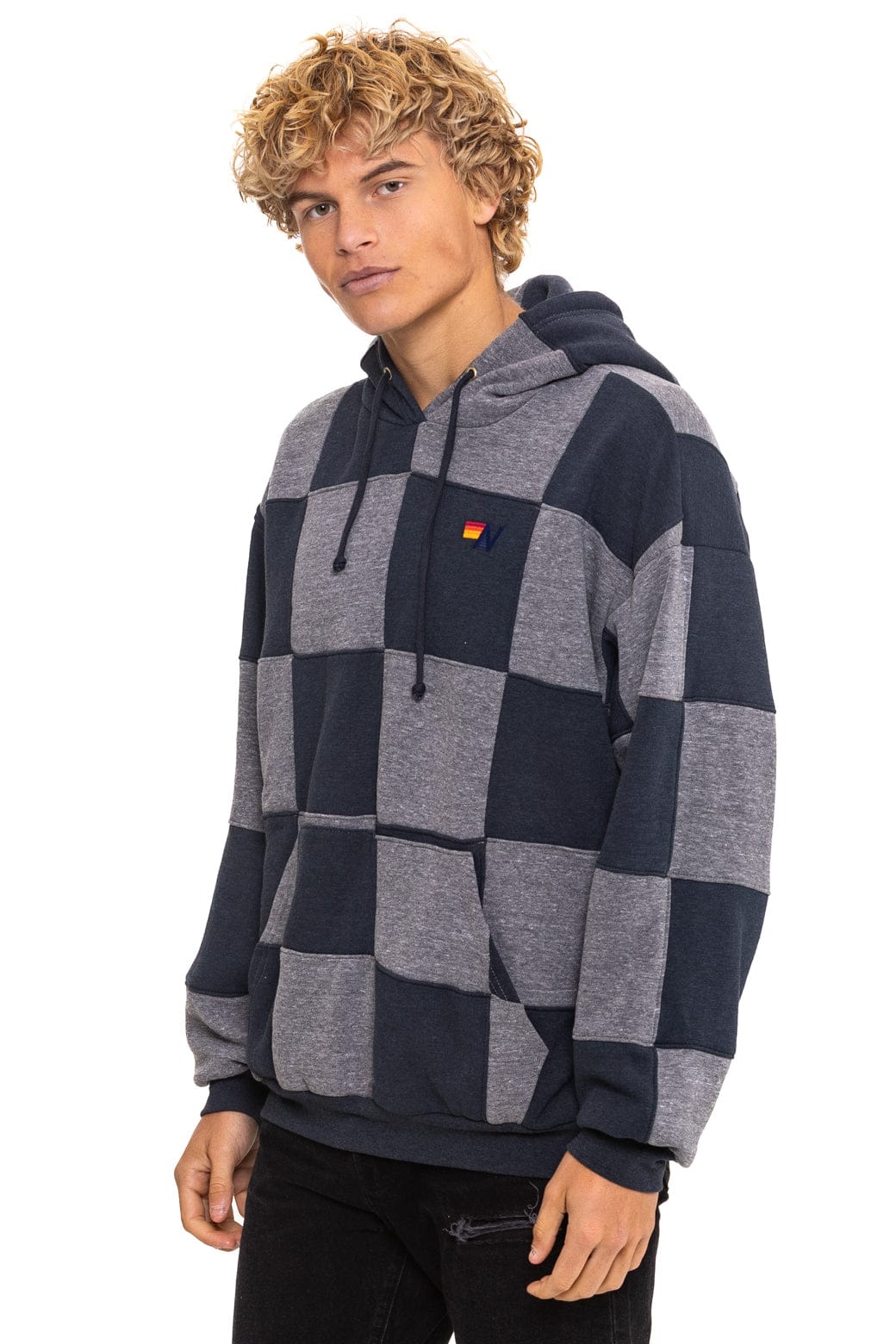 CHECK QUILT RELAXED PULLOVER HOODIE - HEATHER // CHARCOAL