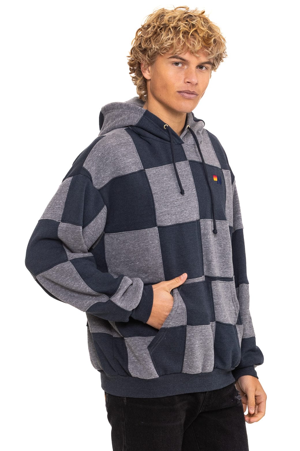 CHECK QUILT RELAXED PULLOVER HOODIE - HEATHER // CHARCOAL