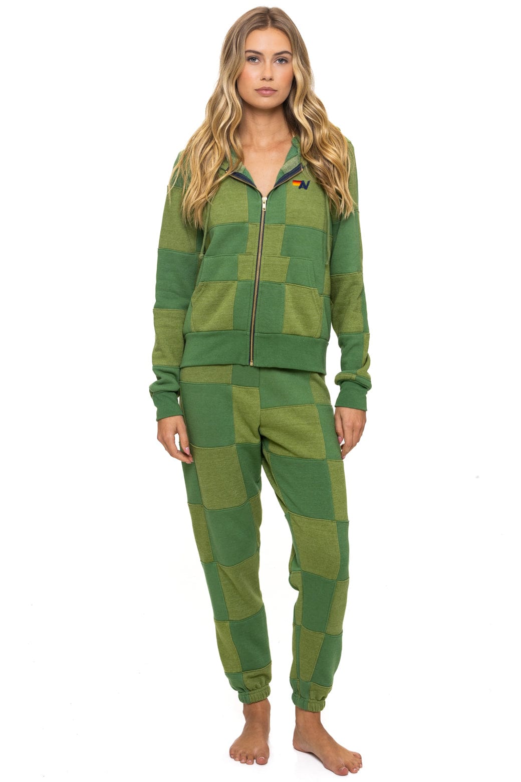 CHECK QUILT ZIP HOODIE - JUNGLE GREEN // PALM