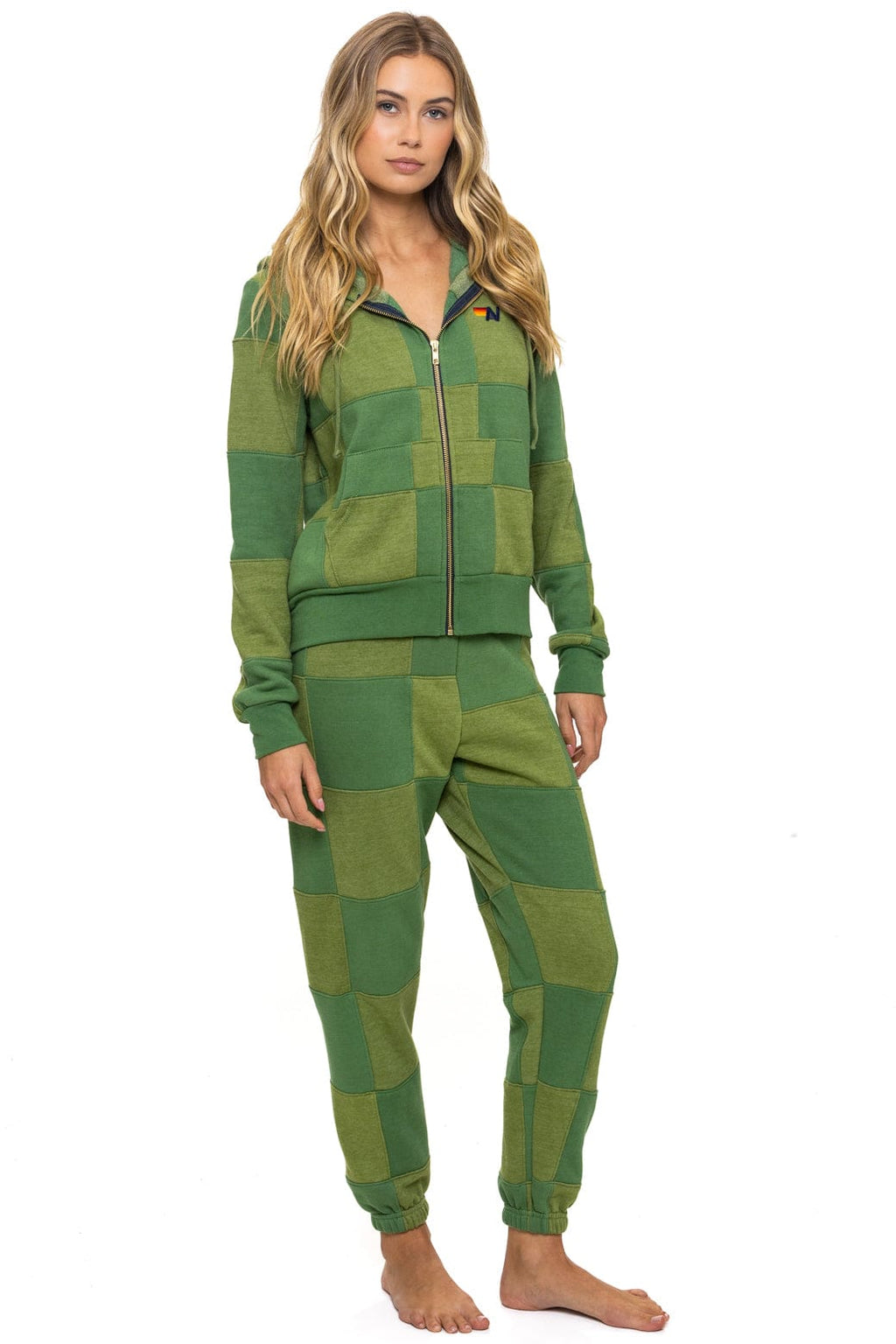 CHECK QUILTED SWEATPANTS - JUNGLE GREEN // PALM