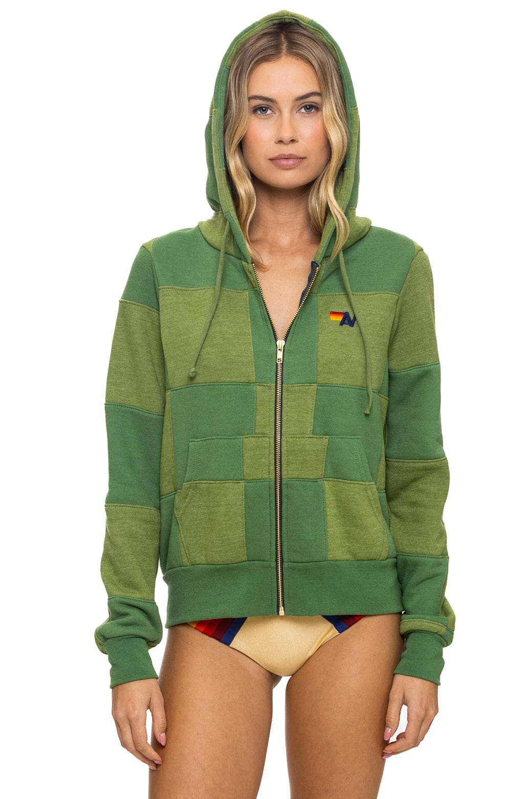 CHECK QUILT ZIP HOODIE - JUNGLE GREEN // PALM