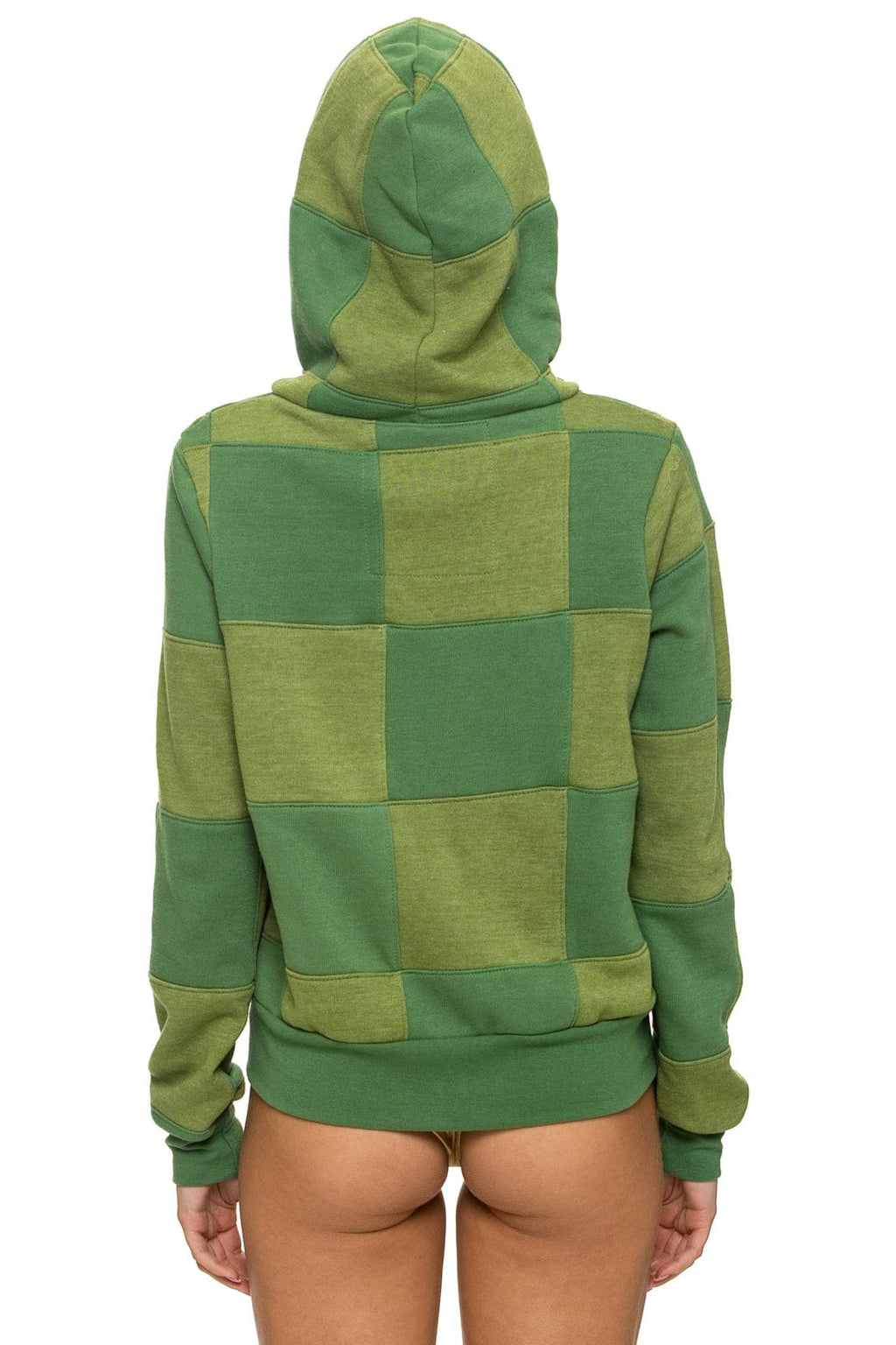 CHECK QUILT ZIP HOODIE - JUNGLE GREEN // PALM
