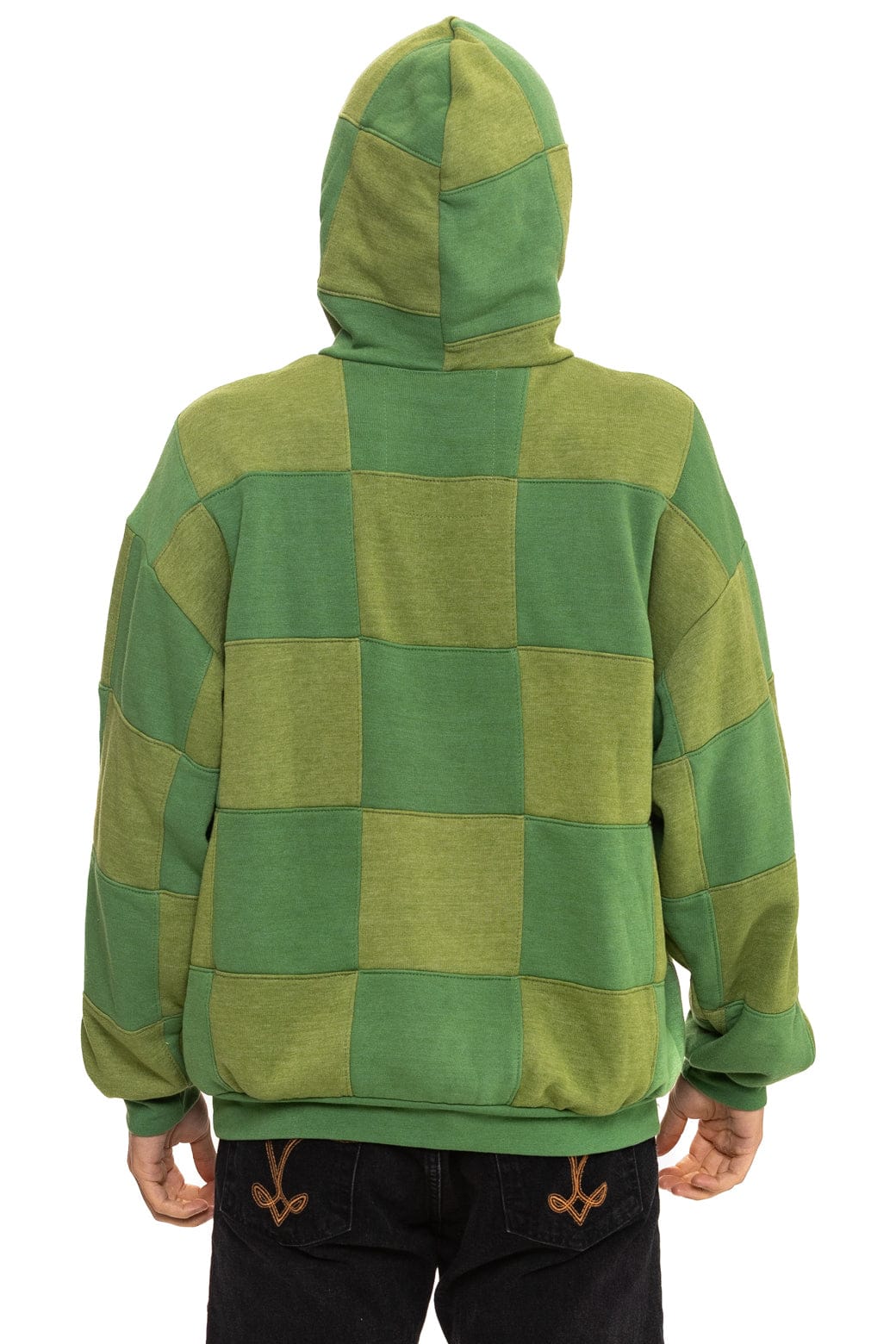 CHECK QUILT RELAXED PULLOVER HOODIE - JUNGLE GREEN // PALM