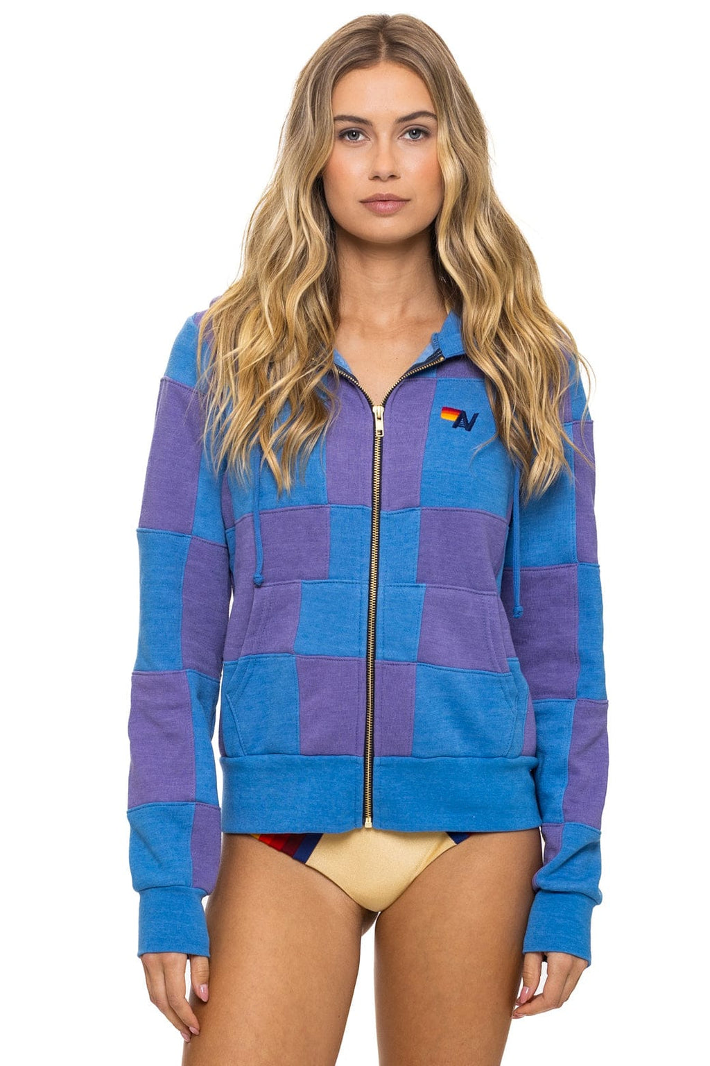 CHECK QUILT ZIP HOODIE - LAVENDER // OCEAN