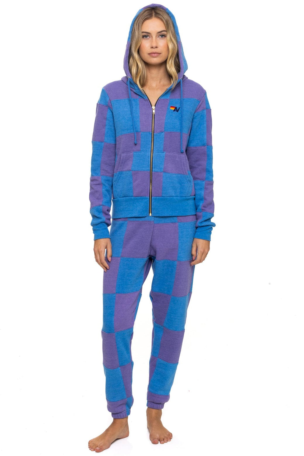 CHECK QUILT ZIP HOODIE - LAVENDER // OCEAN