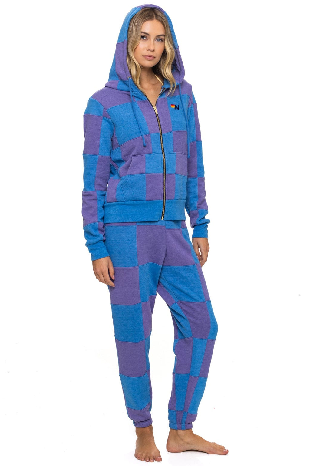 CHECK QUILT ZIP HOODIE - LAVENDER // OCEAN