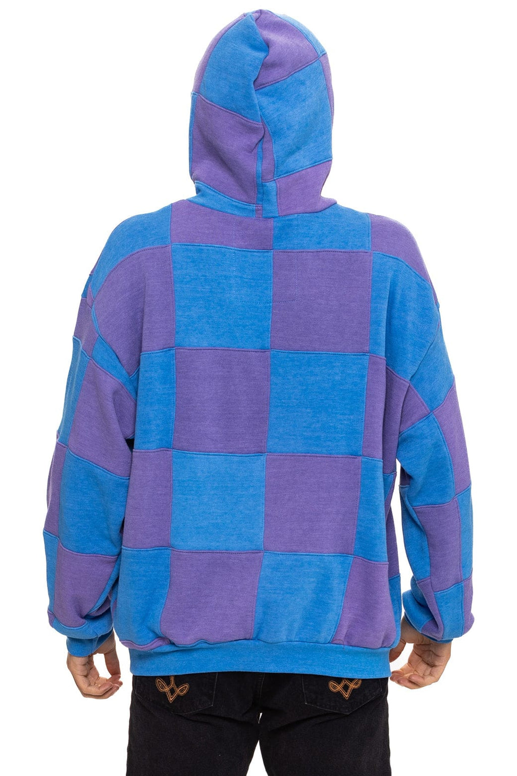 CHECK QUILT RELAXED PULLOVER HOODIE - LAVENDER // OCEAN