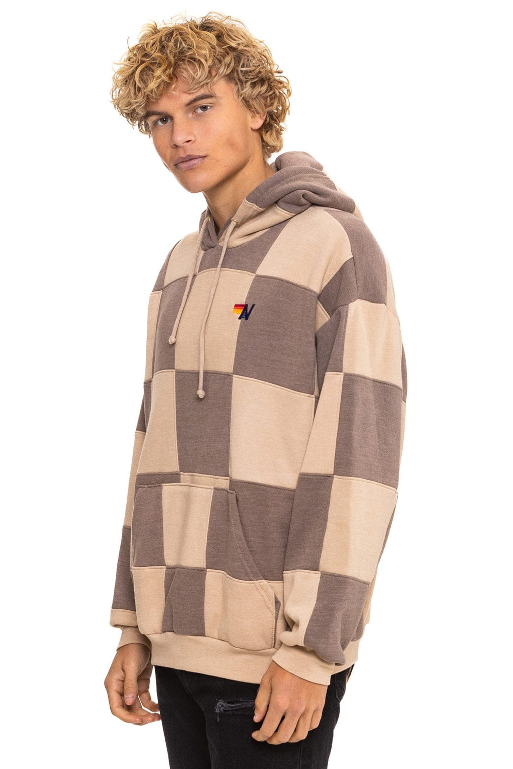CHECK QUILT RELAXED PULLOVER HOODIE - SAND // TAUPE