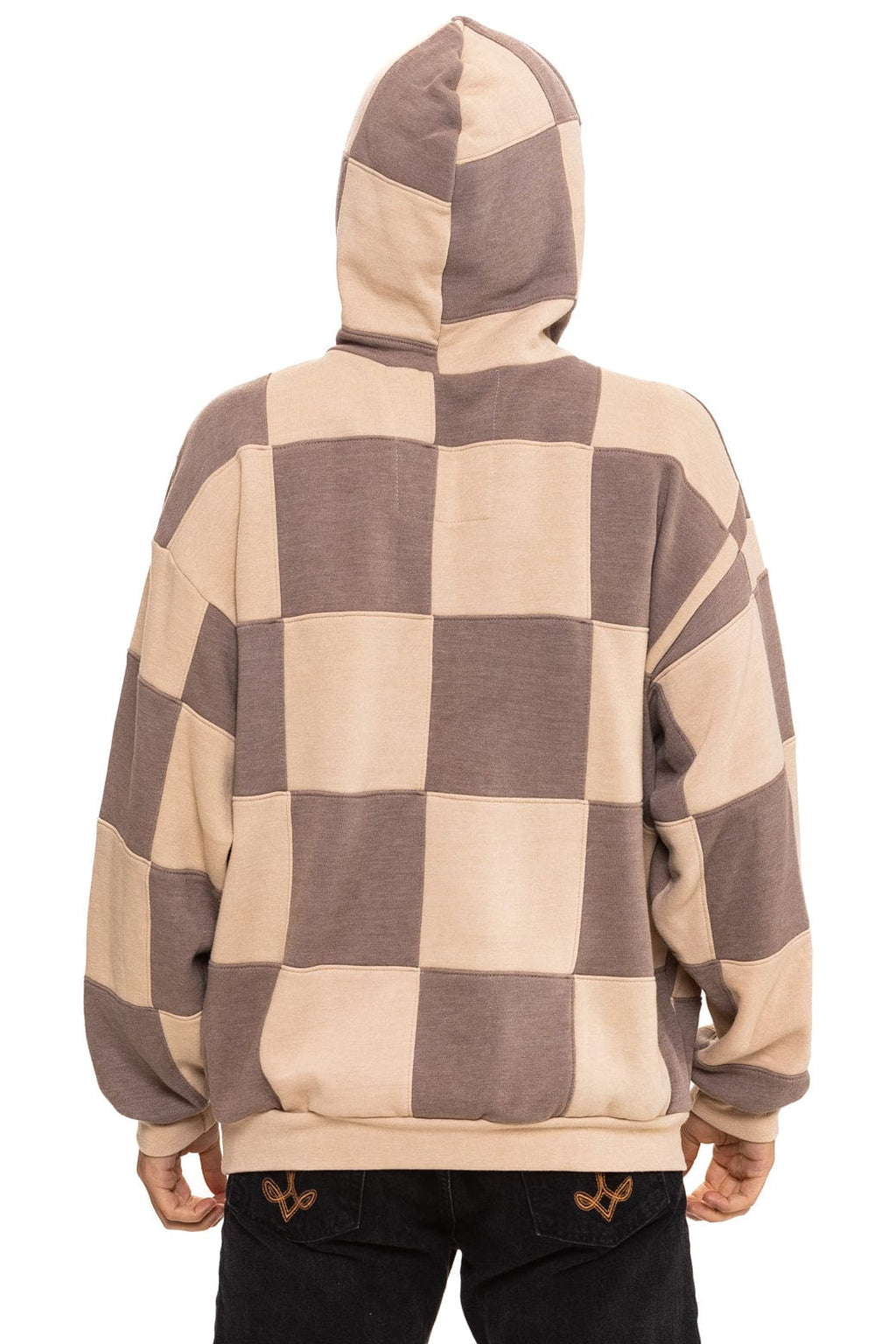 CHECK QUILT RELAXED PULLOVER HOODIE - SAND // TAUPE
